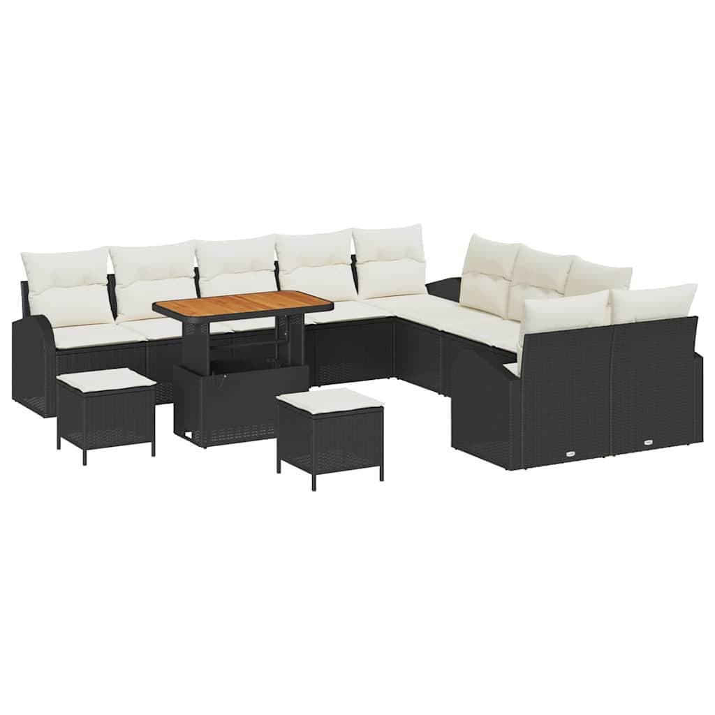 vidaXL Conjunto de Sofá de Jardim com Almofada 13 Peças Preto Vime Pe - 4205736201