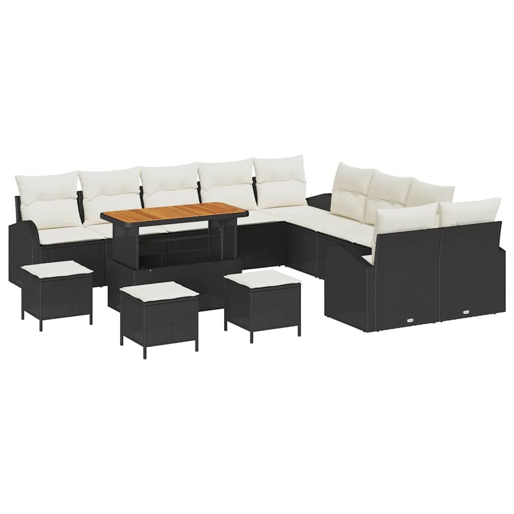 vidaXL Conjunto de Sofá de Jardim com almofada 14 pcs Preto vime PE