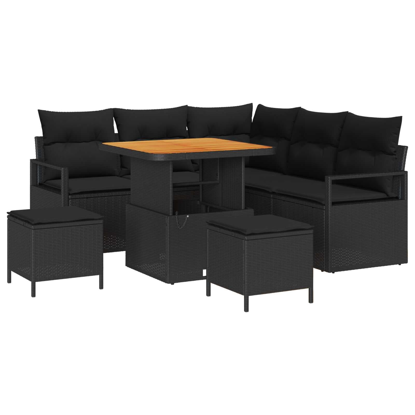 vidaXL Conjunto de Sofá de Jardim com Almofada 8 Peças Preto Vime Pe - 2528547345