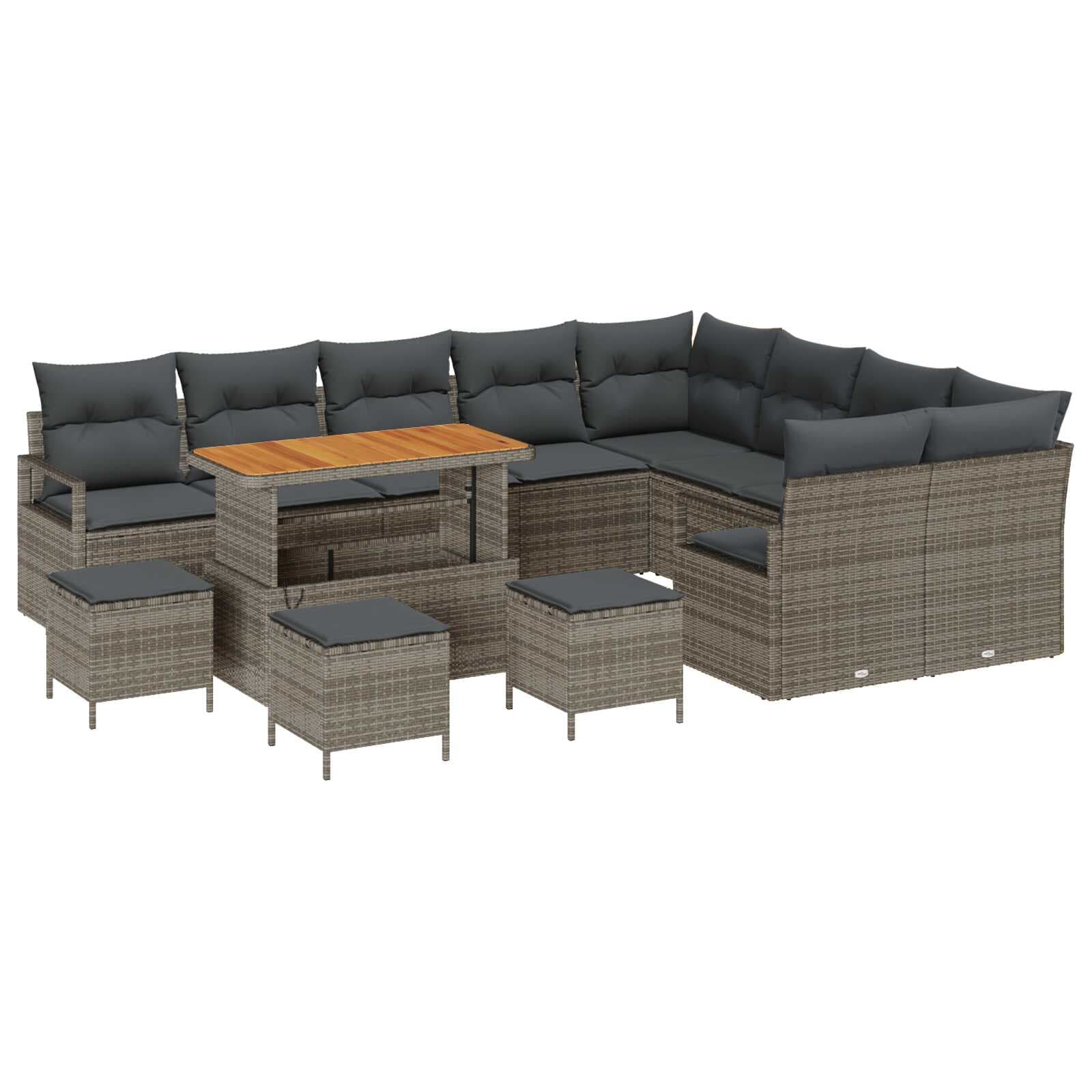 vidaXL Conjunto de Sofá de Jardim com Almofada 13 Peças Cinzeto Vime Pe - 540662921