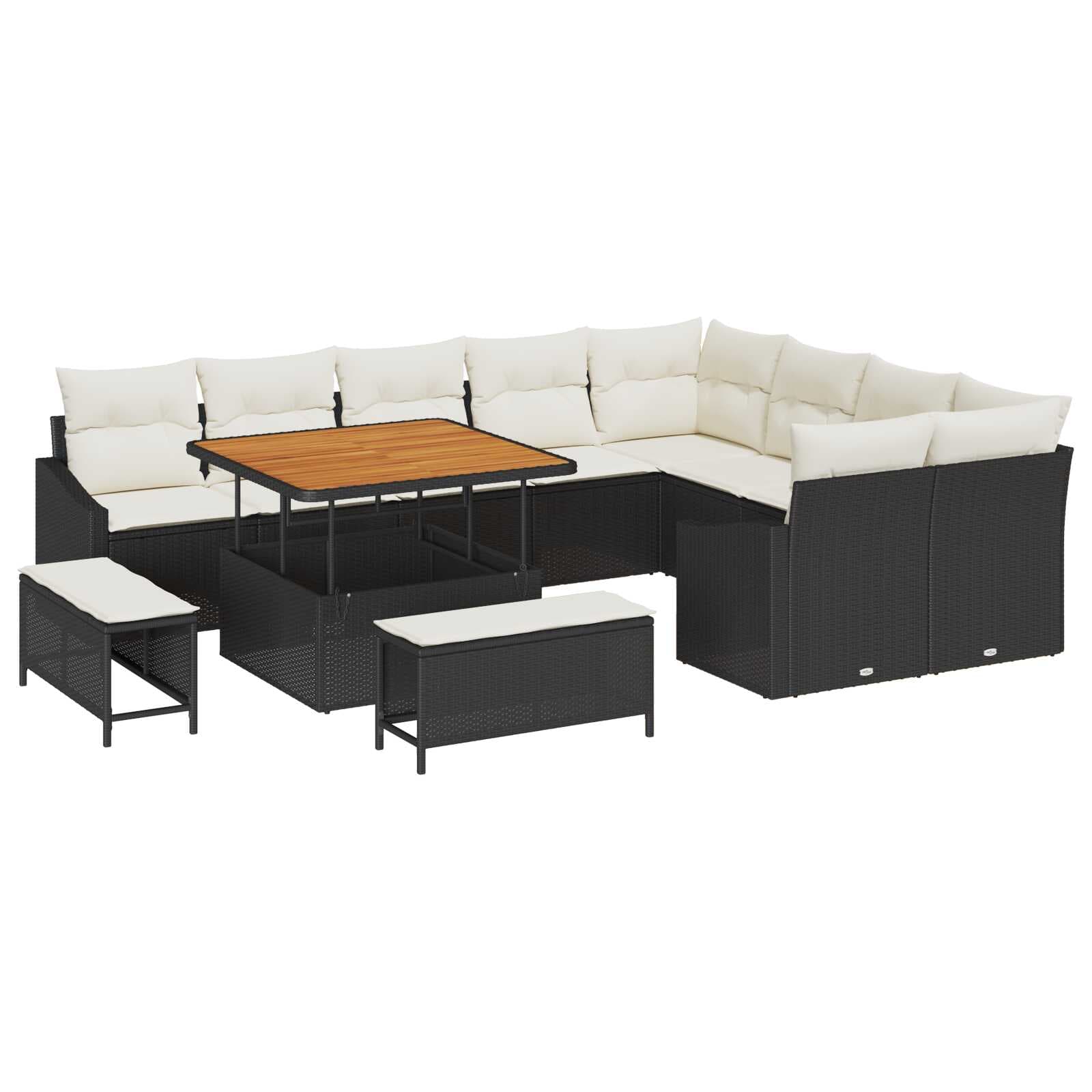 vidaXL Conjunto de Sofá de Jardim com almofada 12 pcs Preto vime PE