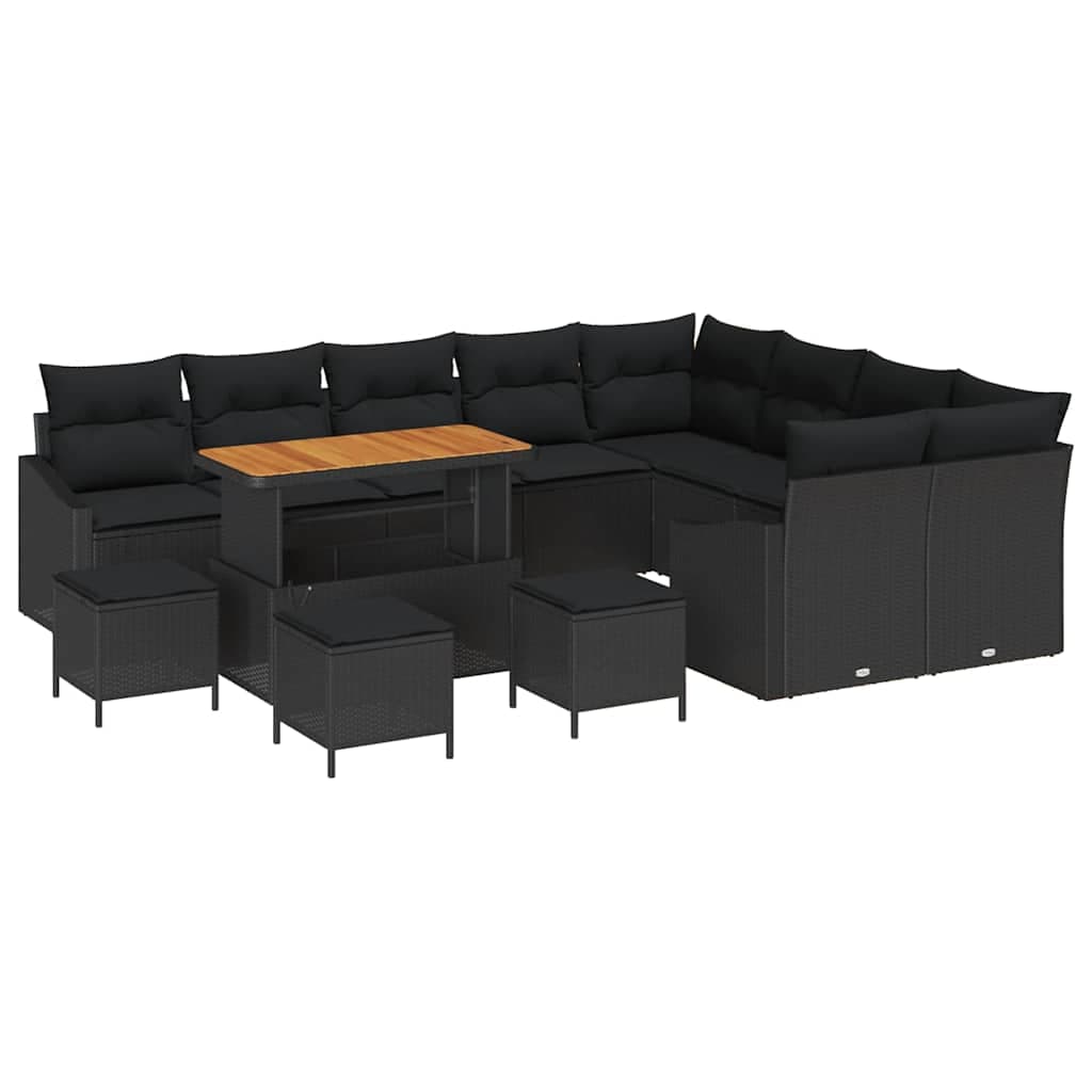 vidaXL Conjunto de Sofá de Jardim com almofada 13 pcs Preto vime PE