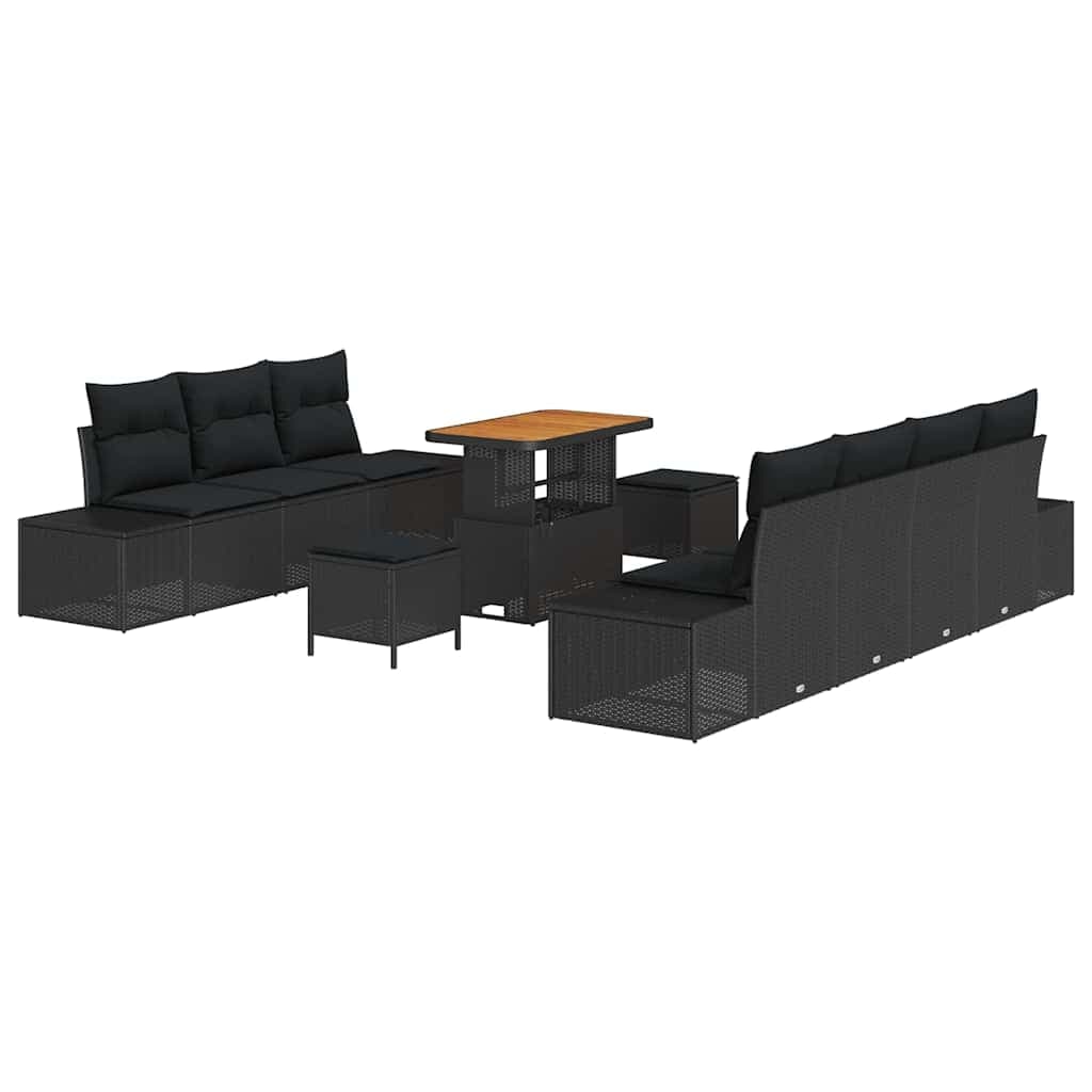 vidaXL Conjunto de Sofá de Jardim com Almofada 10 Peças Preto Vime Pe - 3896881722