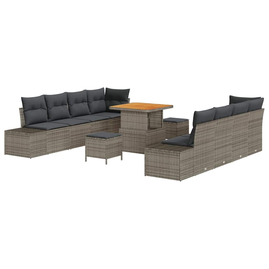 vidaXL Conjunto de Sofá de Jardim com almofada 11 pcs Cinzeto vime PE