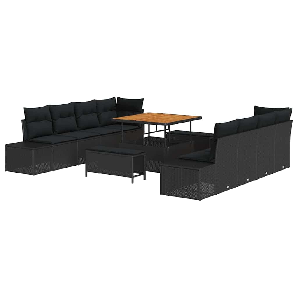 vidaXL Conjunto de Sofá de Jardim com Almofada 11 Peças Preto Vime Pe - 2764221445