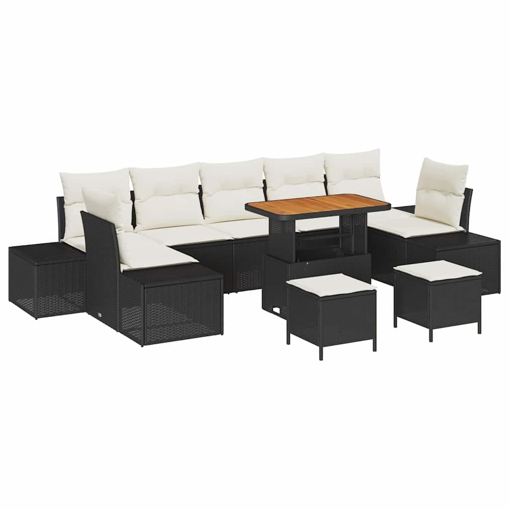 vidaXL Conjunto de Sofá de Jardim com almofada 10 pcs Preto vime PE