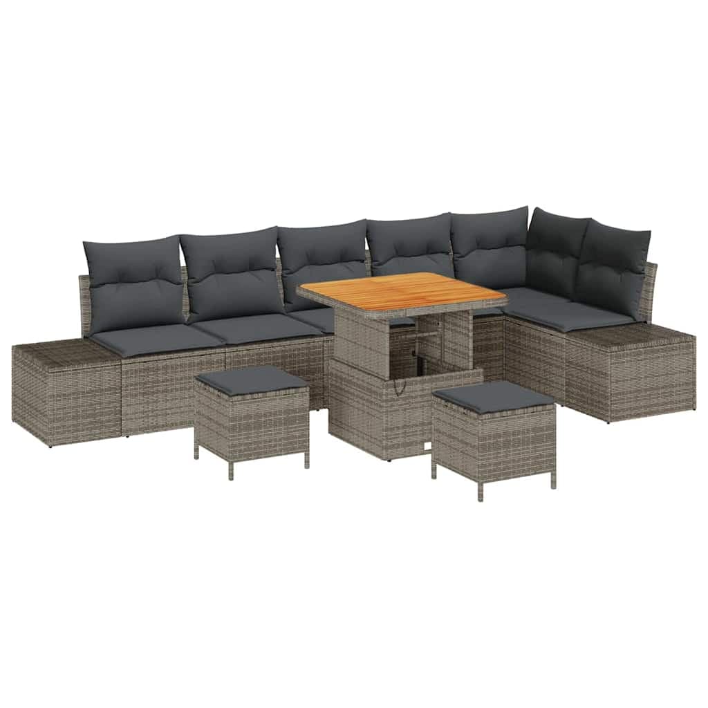 vidaXL Conjunto de Sofá de Jardim com Almofada 9 Peças Cinzeto Vime Pe - 1738594589