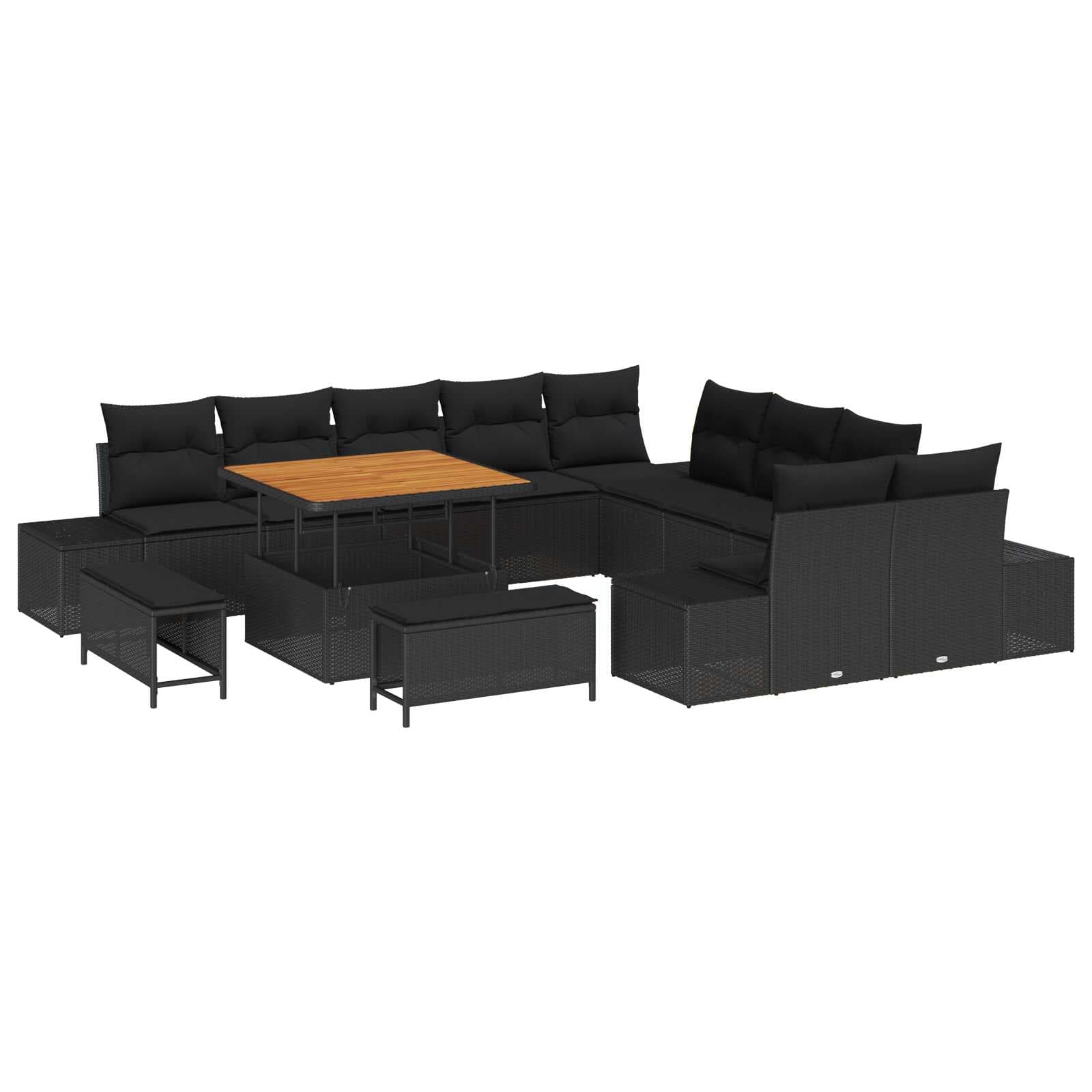 vidaXL Conjunto de Sofá de Jardim com almofada 13 pcs Preto vime PE