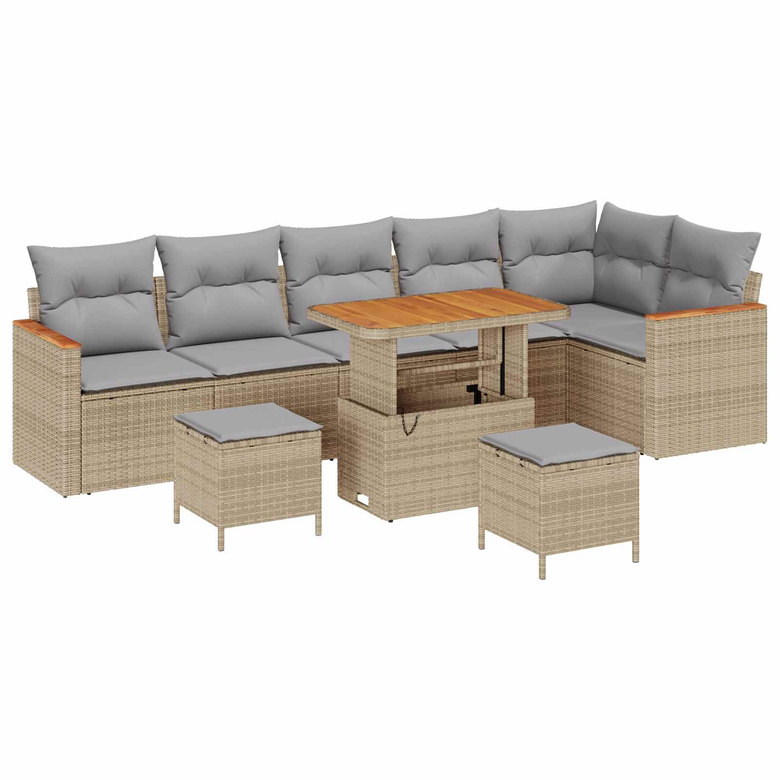 vidaXL Conjunto de Sofá de Jardim 9 Peças Bege Vime Pe - 1243751664