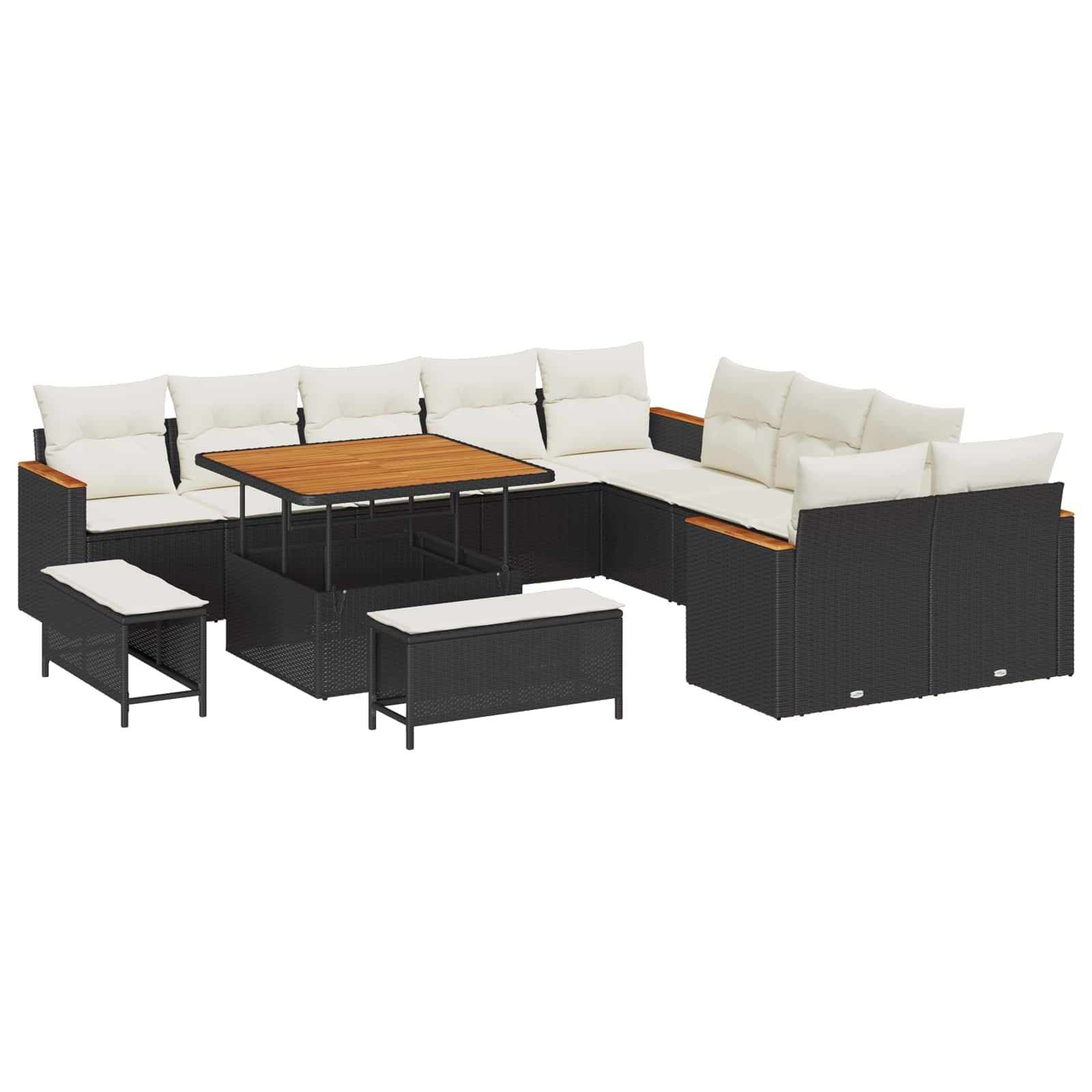 vidaXL Conjunto de Sofá de Jardim 13 pcs Preto vime PE