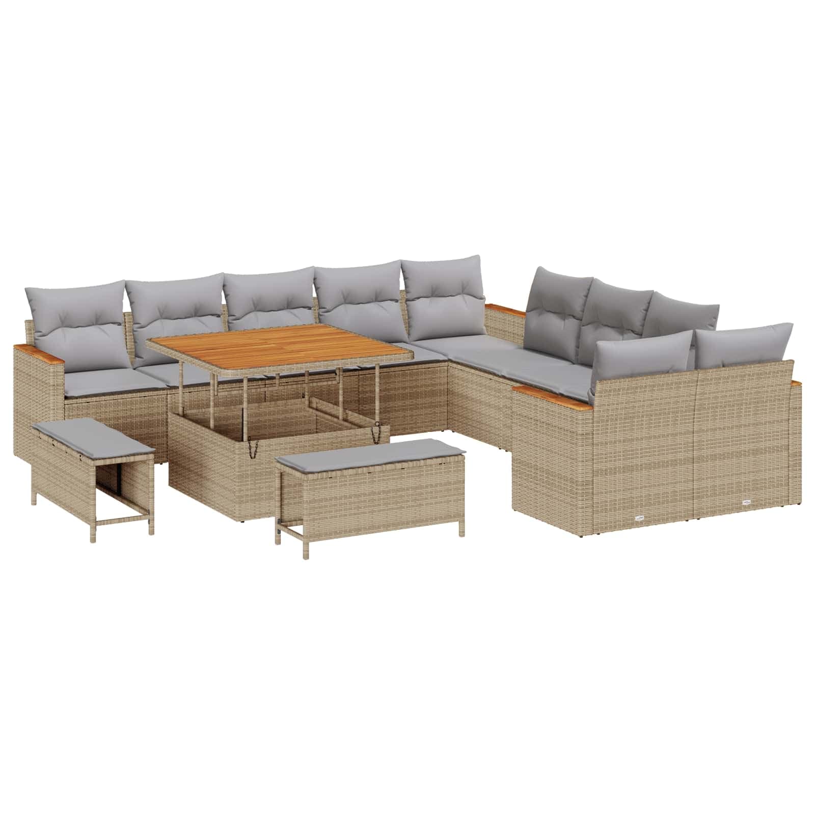 vidaXL Conjunto de Sofá de Jardim 13 pcs Bege vime PE