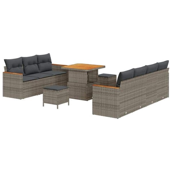 vidaXL Conjunto de Sofá de Jardim 10 Peças Cinzeto Vime Pe - 1188902472