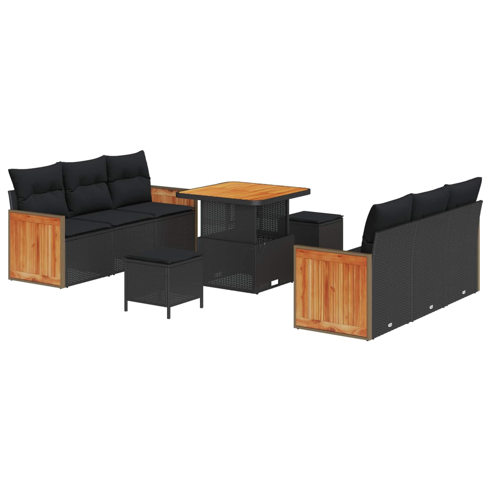 vidaXL Conjunto de Sofá de Jardim com almofada 9 pcs Preto