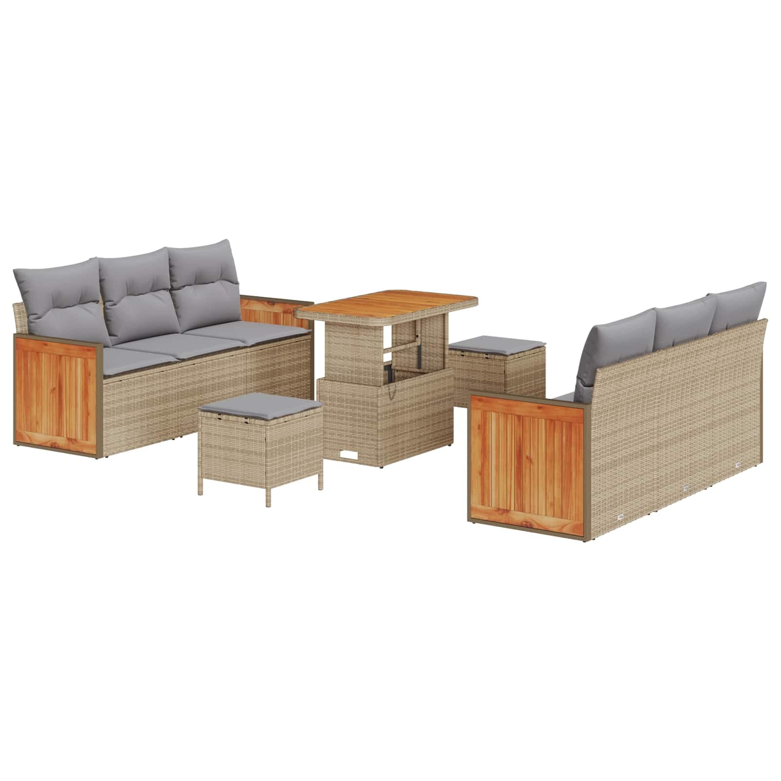 vidaXL Conjunto de Sofá de Jardim 9 pcs Bege e Cinza Claro