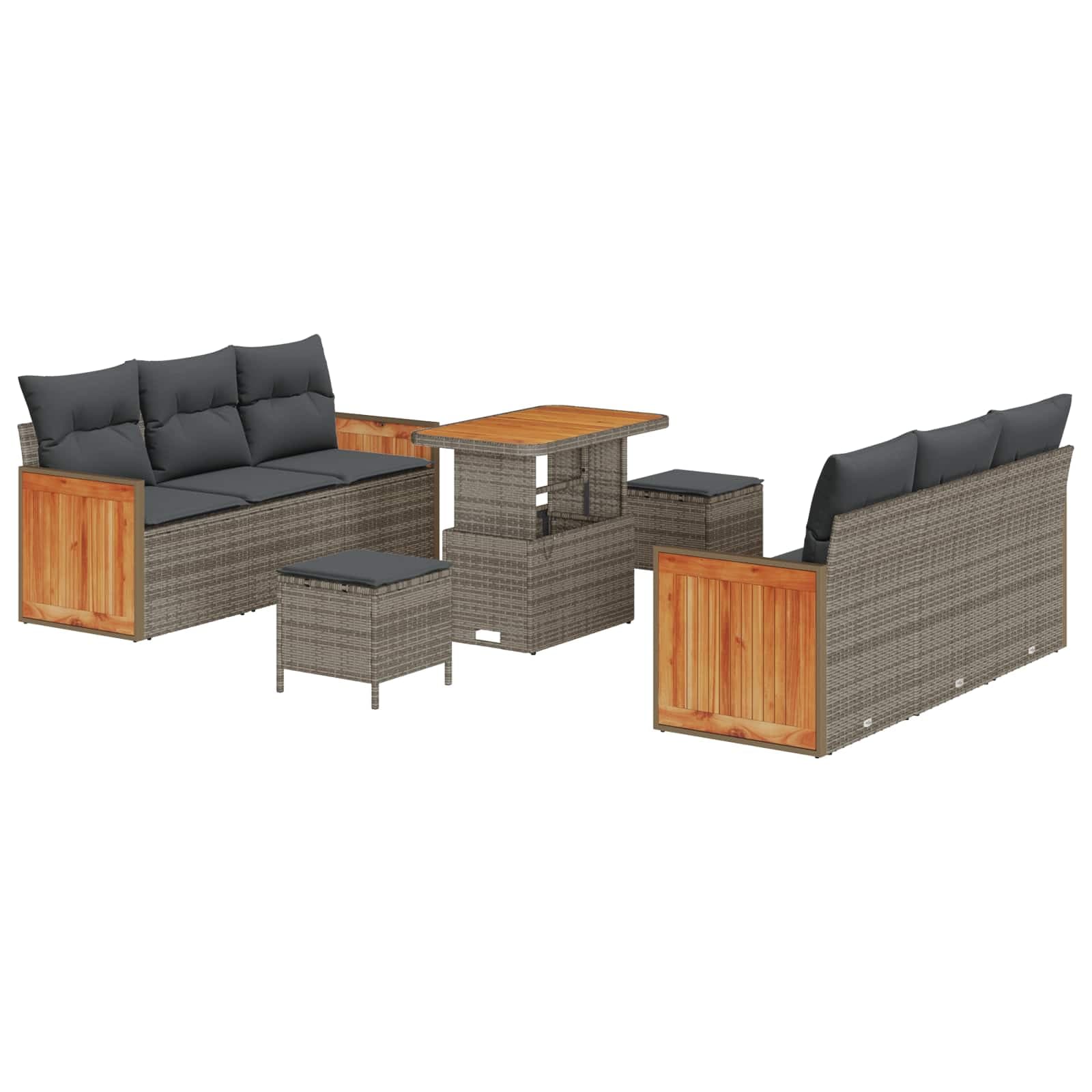 vidaXL Conjunto de Sofá de Jardim com almofada 9 pcs Cinzeto