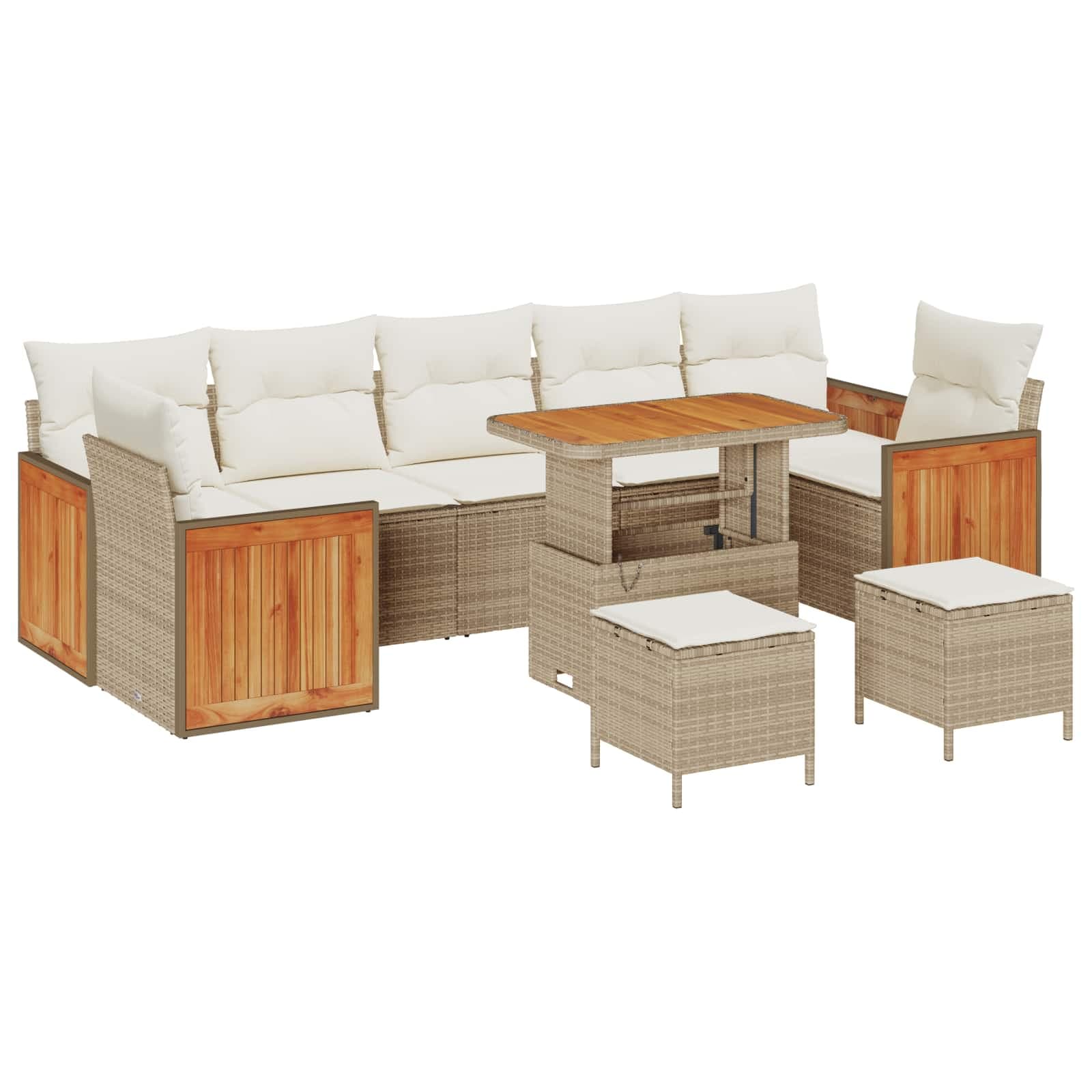 vidaXL Conjunto de Sofá de Jardim com almofada 10 pcs Bege e Creme