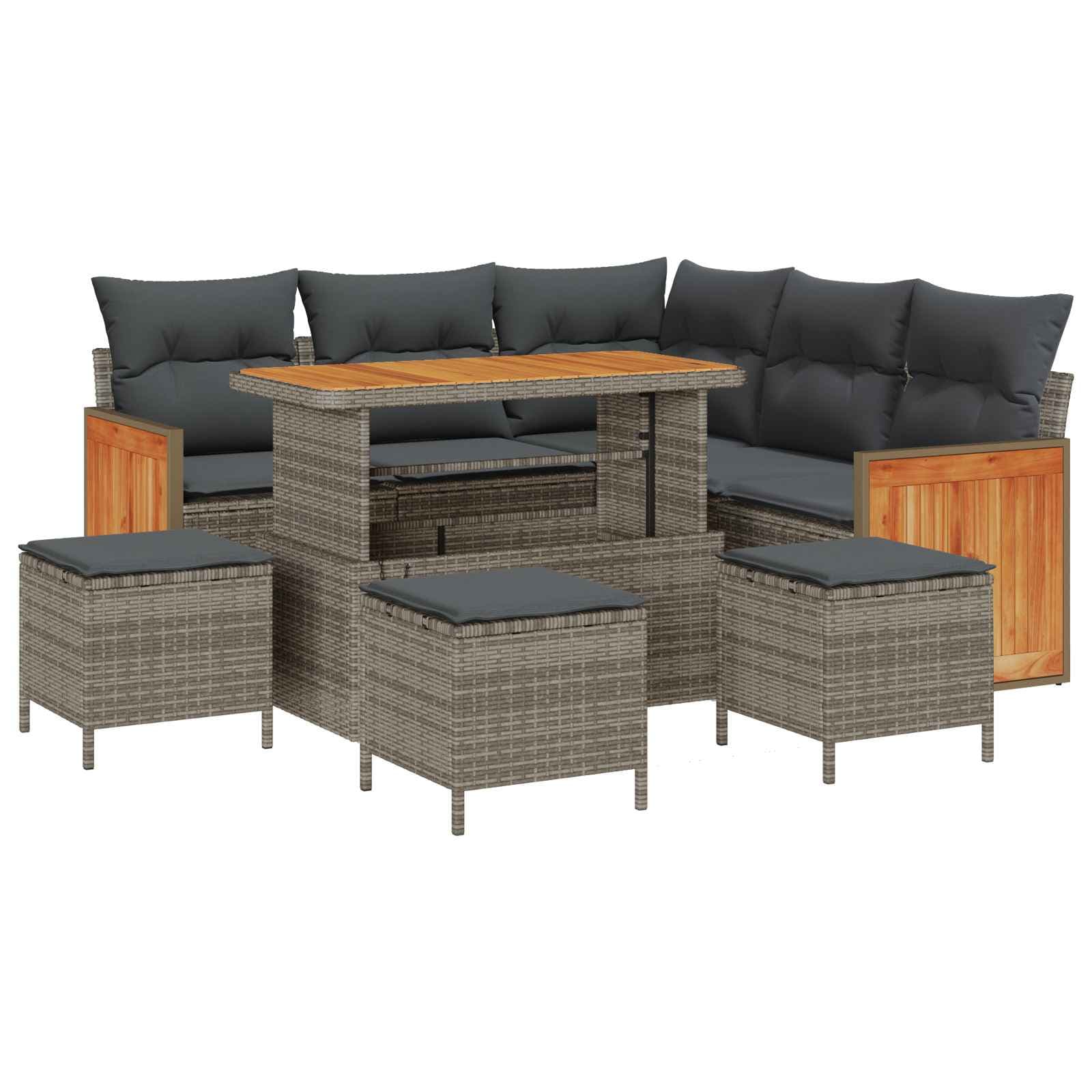 vidaXL Conjunto de Sofá de Jardim com almofada 9 pcs Cinzeto