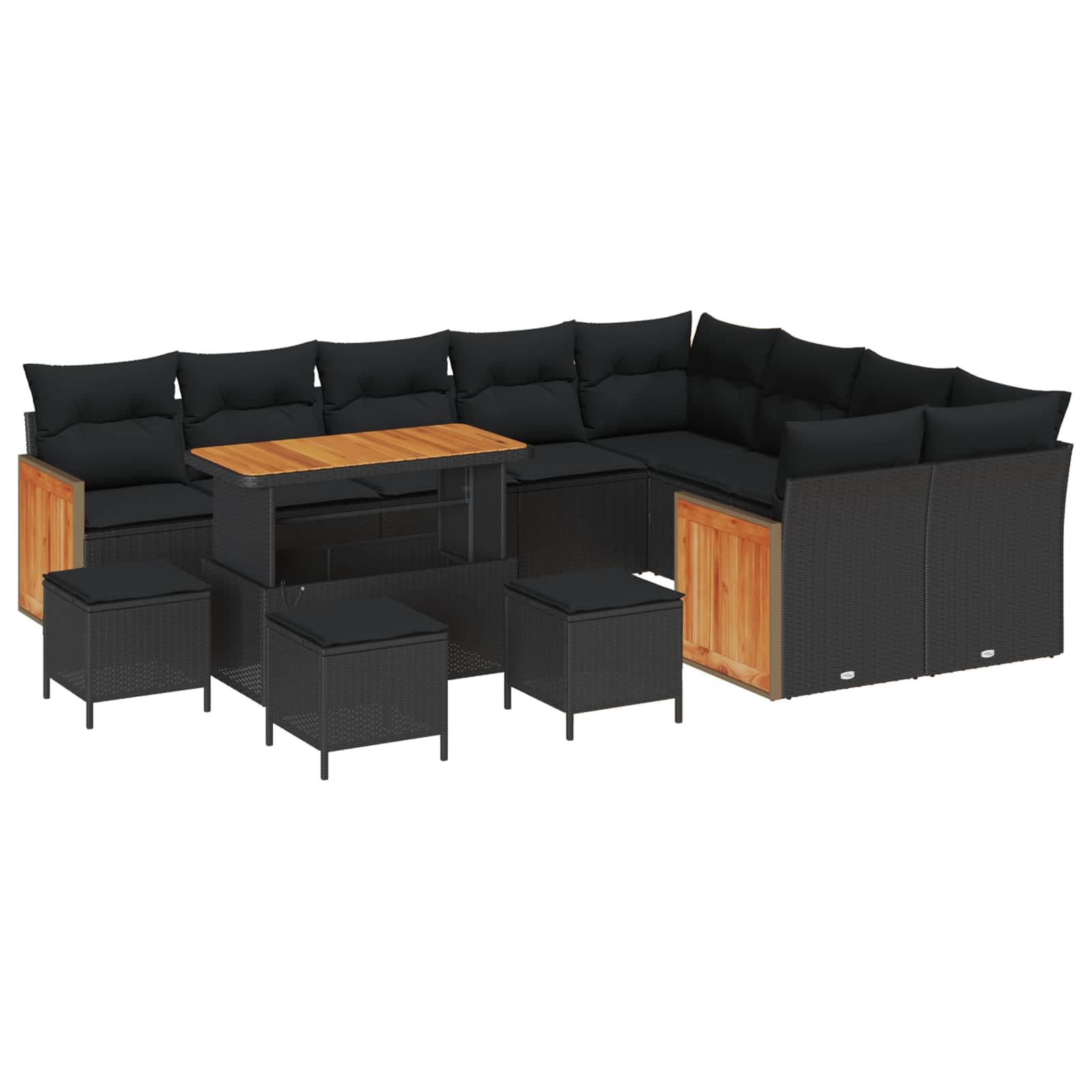 vidaXL Conjunto de Sofá de Jardim com almofada 13 pcs Preto