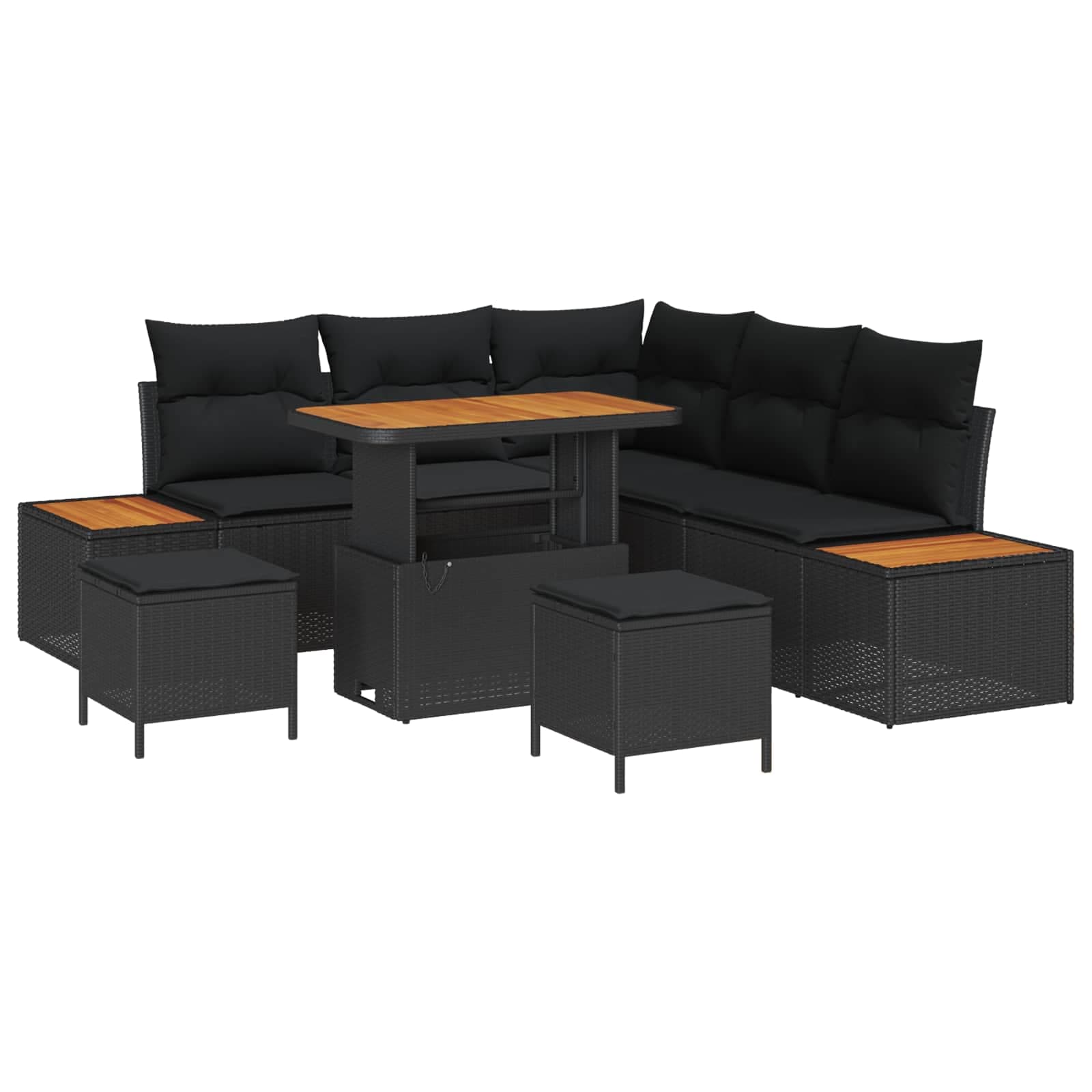 vidaXL Conjunto de Sofá de Jardim com almofada 8 pcs Preto