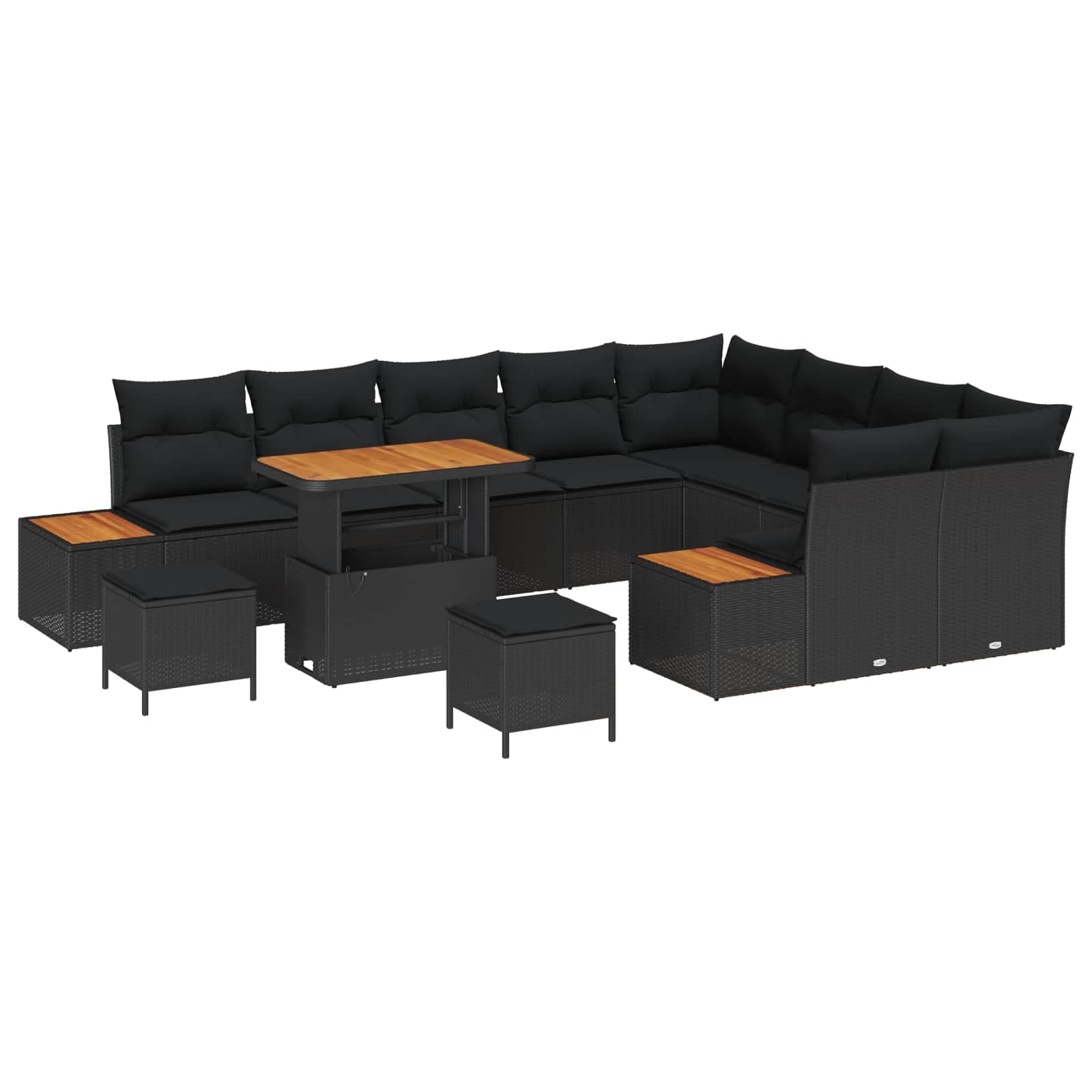 vidaXL Conjunto de Sofá de Jardim com almofada 12 pcs Preto