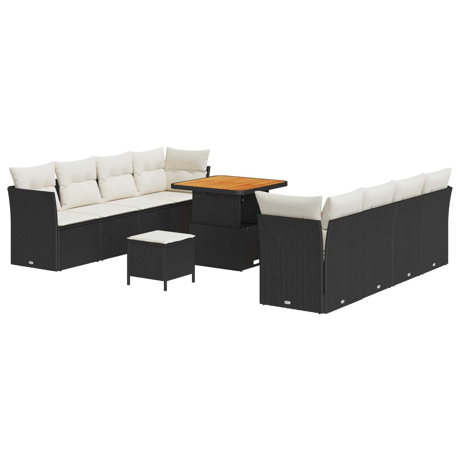 vidaXL Conjunto de Sofá de Jardim 11 pcs Preto e Creme vime PE