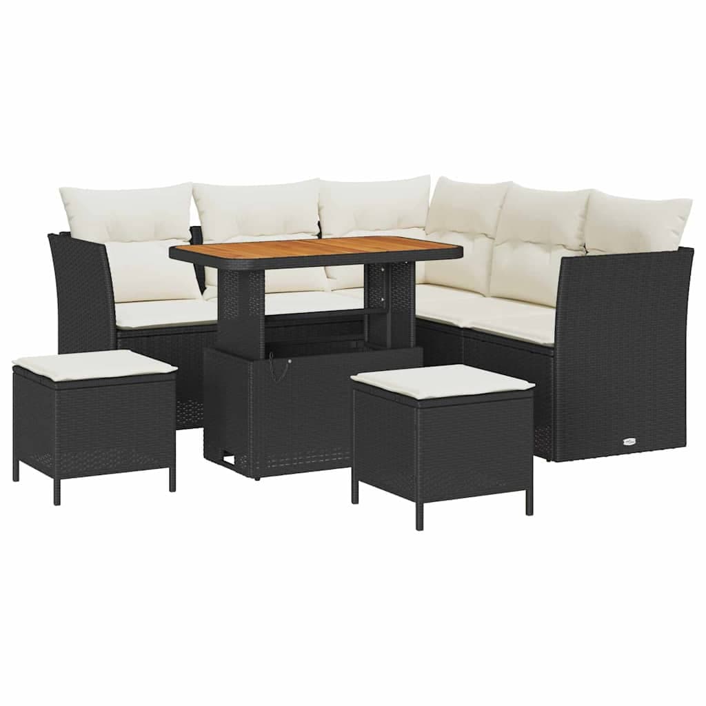 vidaXL Conjunto de Sofá de Jardim com almofada 8 pcs Preto e creme