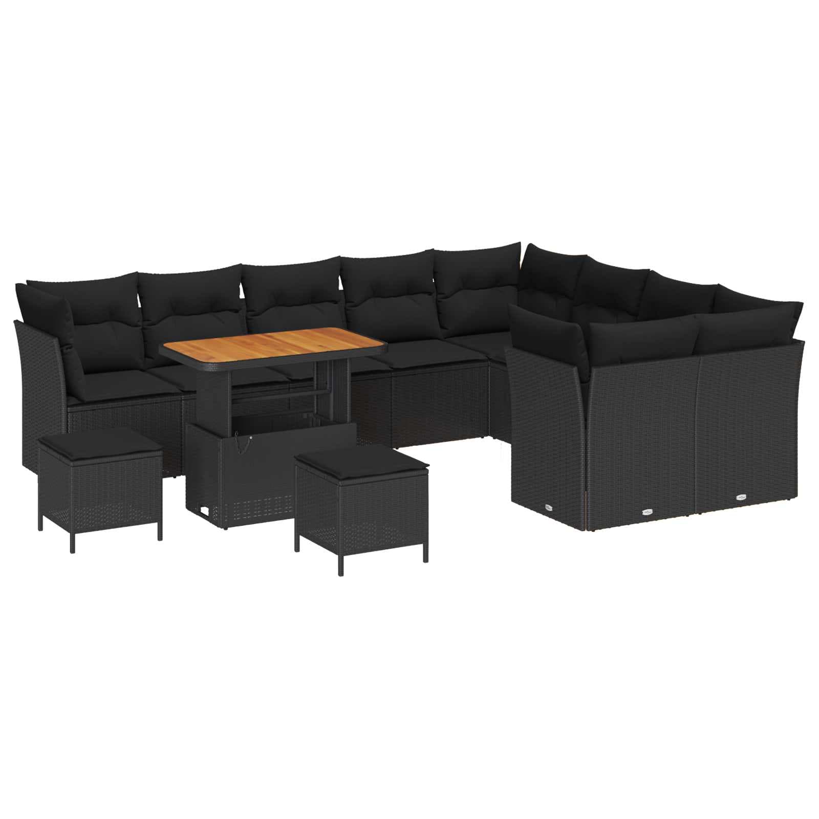 vidaXL Conjunto de Sofá de Jardim com almofada 12 pcs Preto