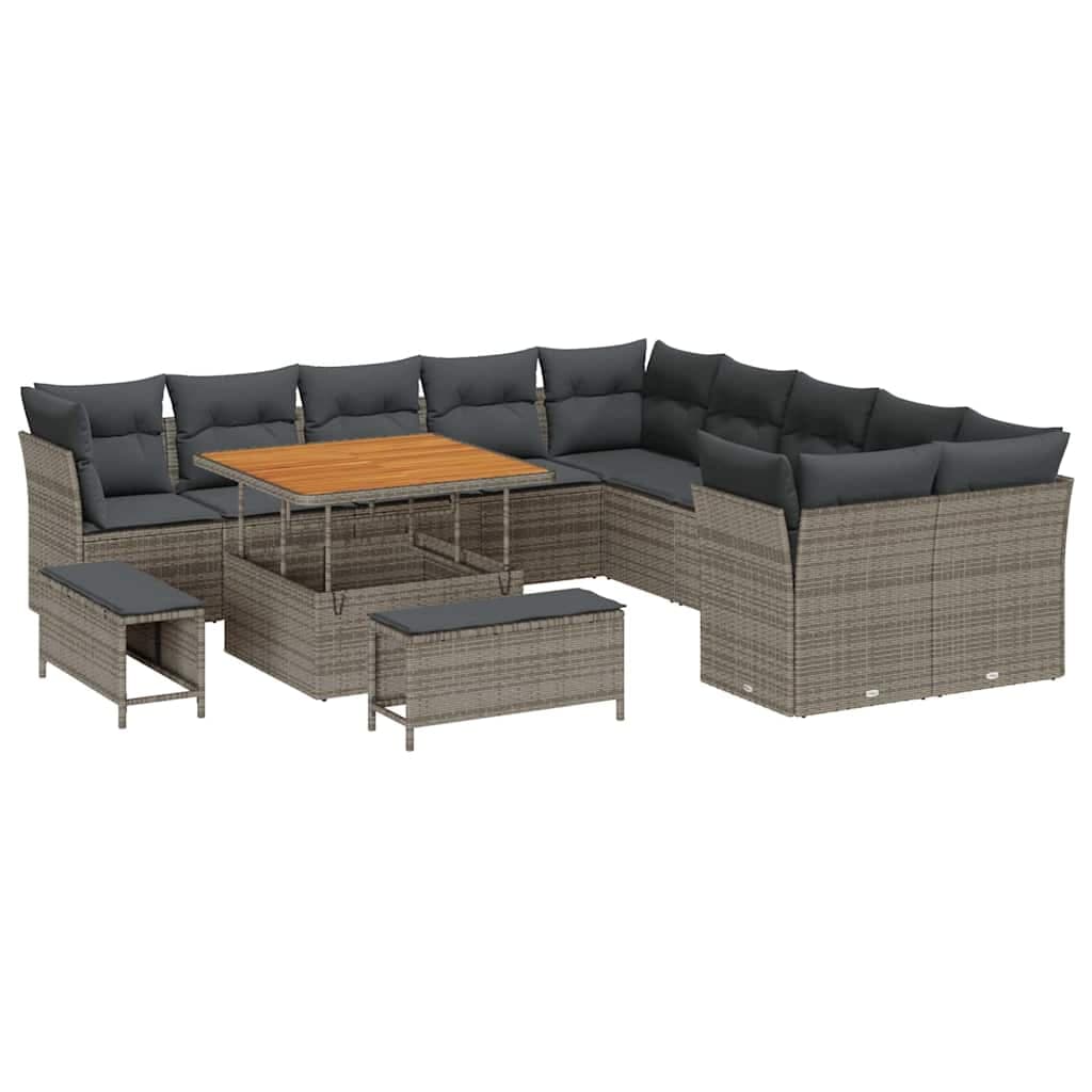 vidaXL Conjunto de Sofá de Jardim com almofada 13 pcs Cinzeto vime PE