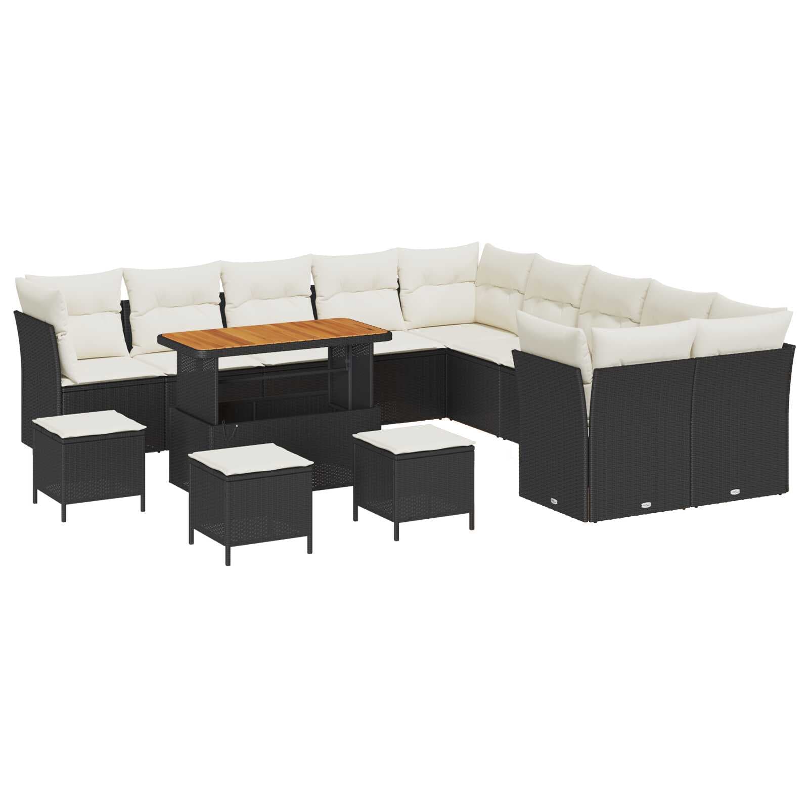 vidaXL Conjunto de Sofá de Jardim 14 pcs Preto e Creme vime PE