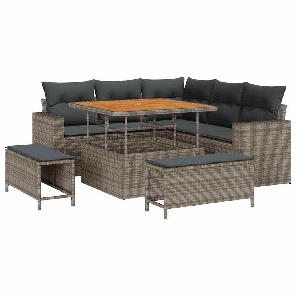 vidaXL Conjunto de Sofá de Jardim com almofada 9 pcs Cinzeto vime PE