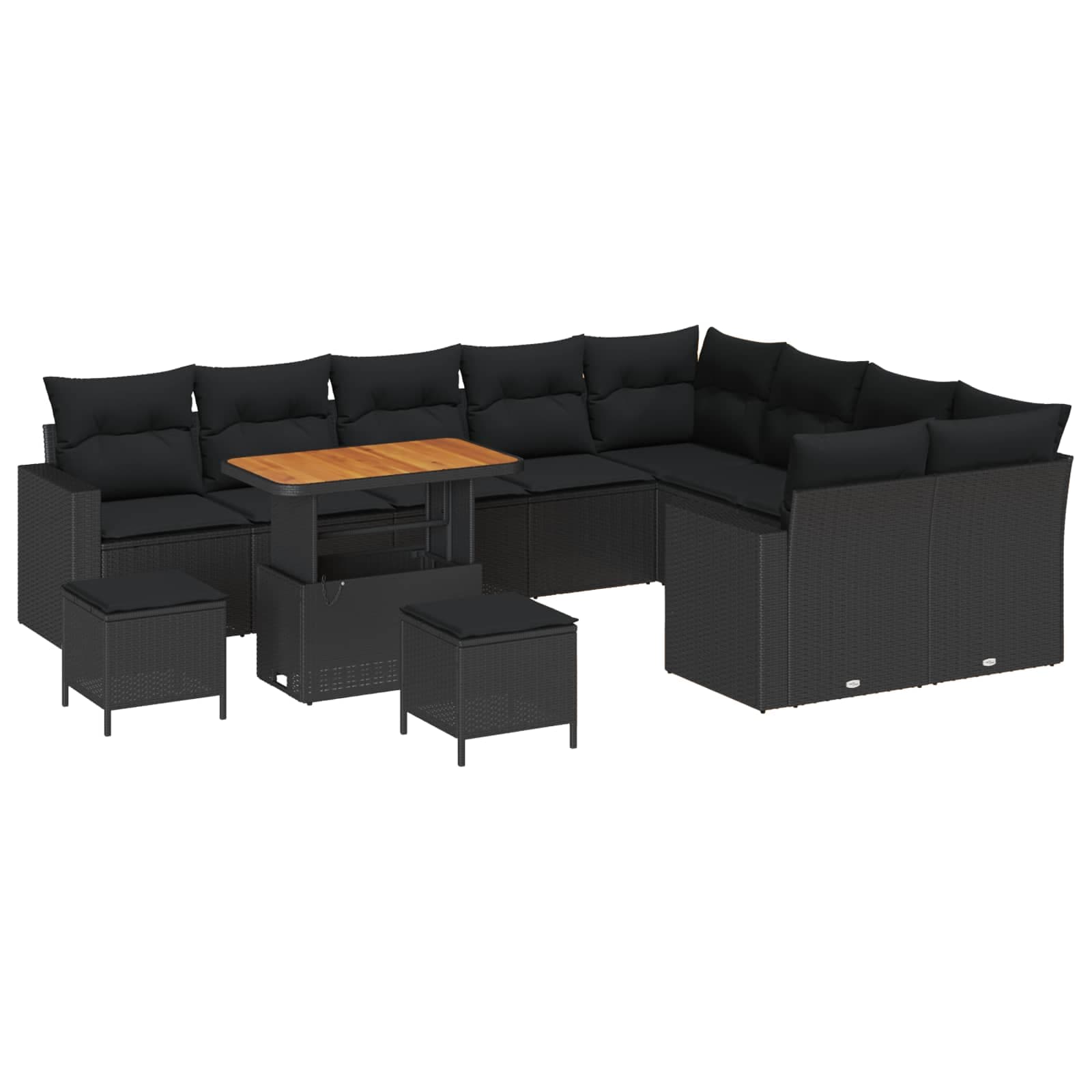 vidaXL Conjunto de Sofá de Jardim com almofada 13 pcs Preto vime PE