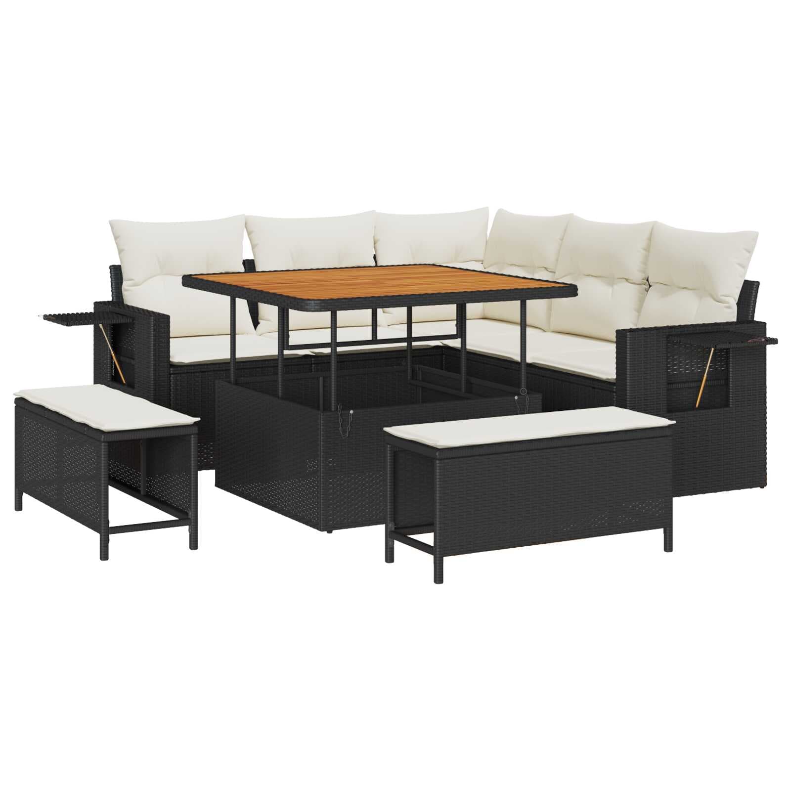 vidaXL Conjunto de Sofá de Jardim 9 pcs Preto e Creme vime PE