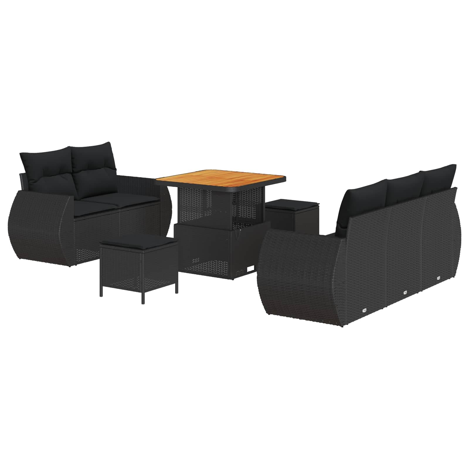 vidaXL Conjunto de Sofá de Jardim com almofada 8 pcs Preto vime PE