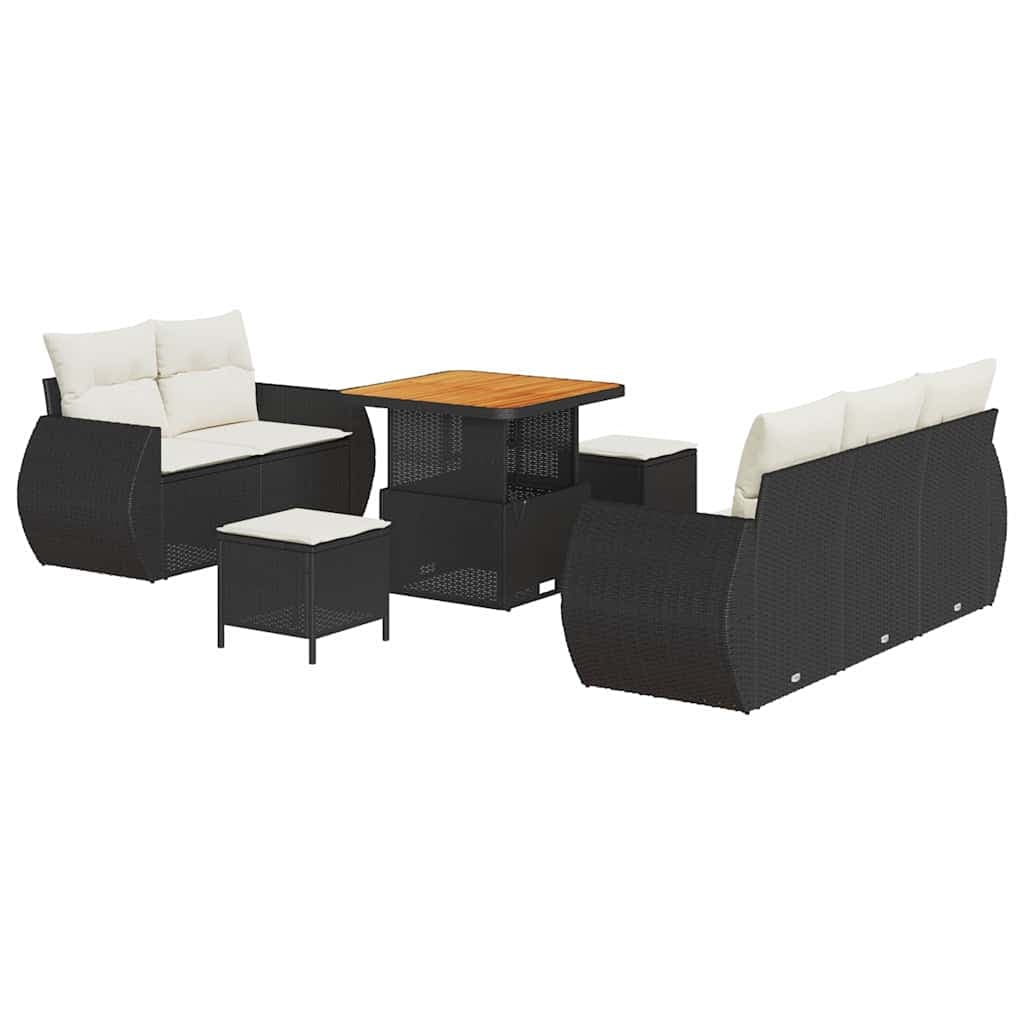 vidaXL Conjunto de Sofá de Jardim 8 pcs Preto e Creme vime PE