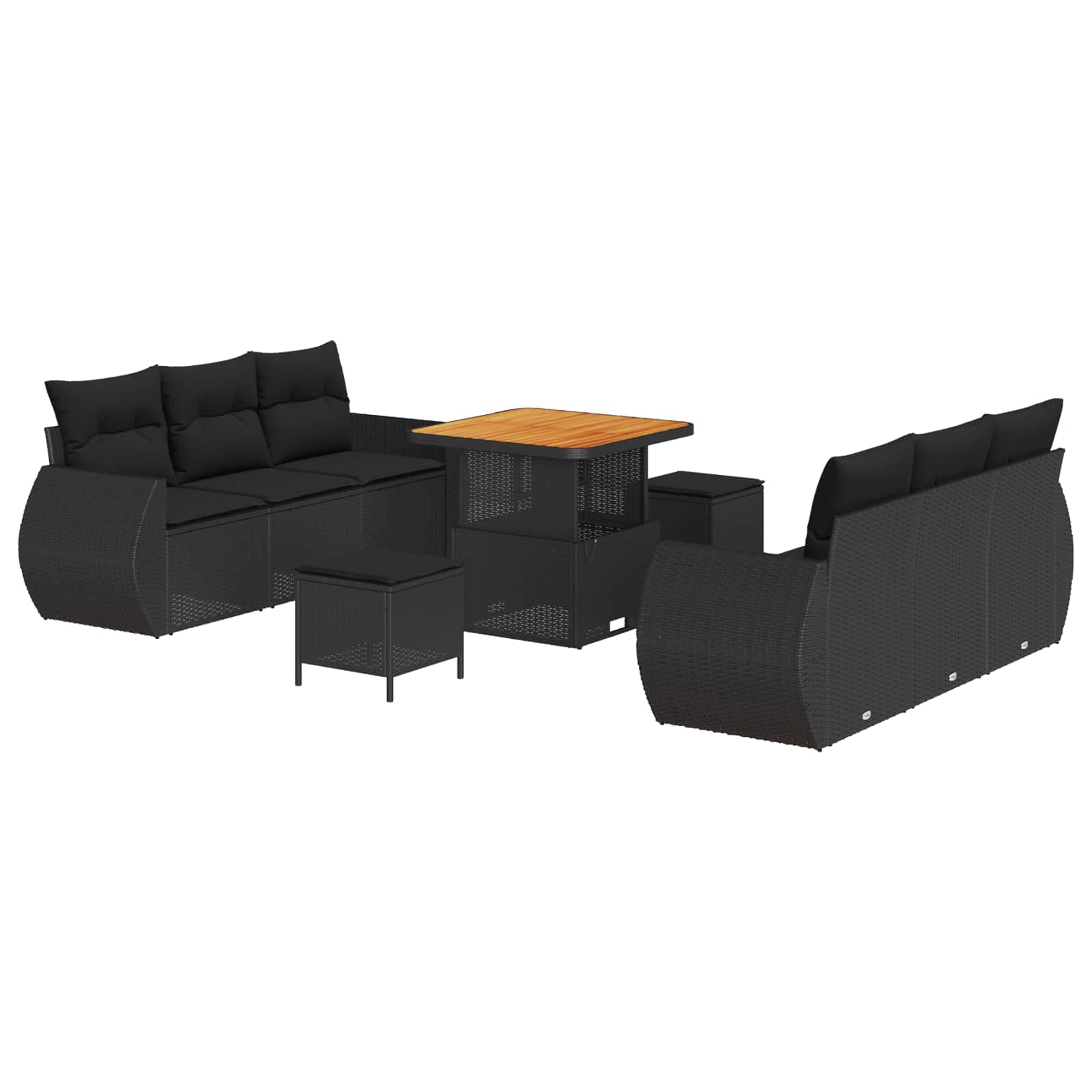 vidaXL Conjunto de Sofá de Jardim com almofada 9 pcs Preto vime PE