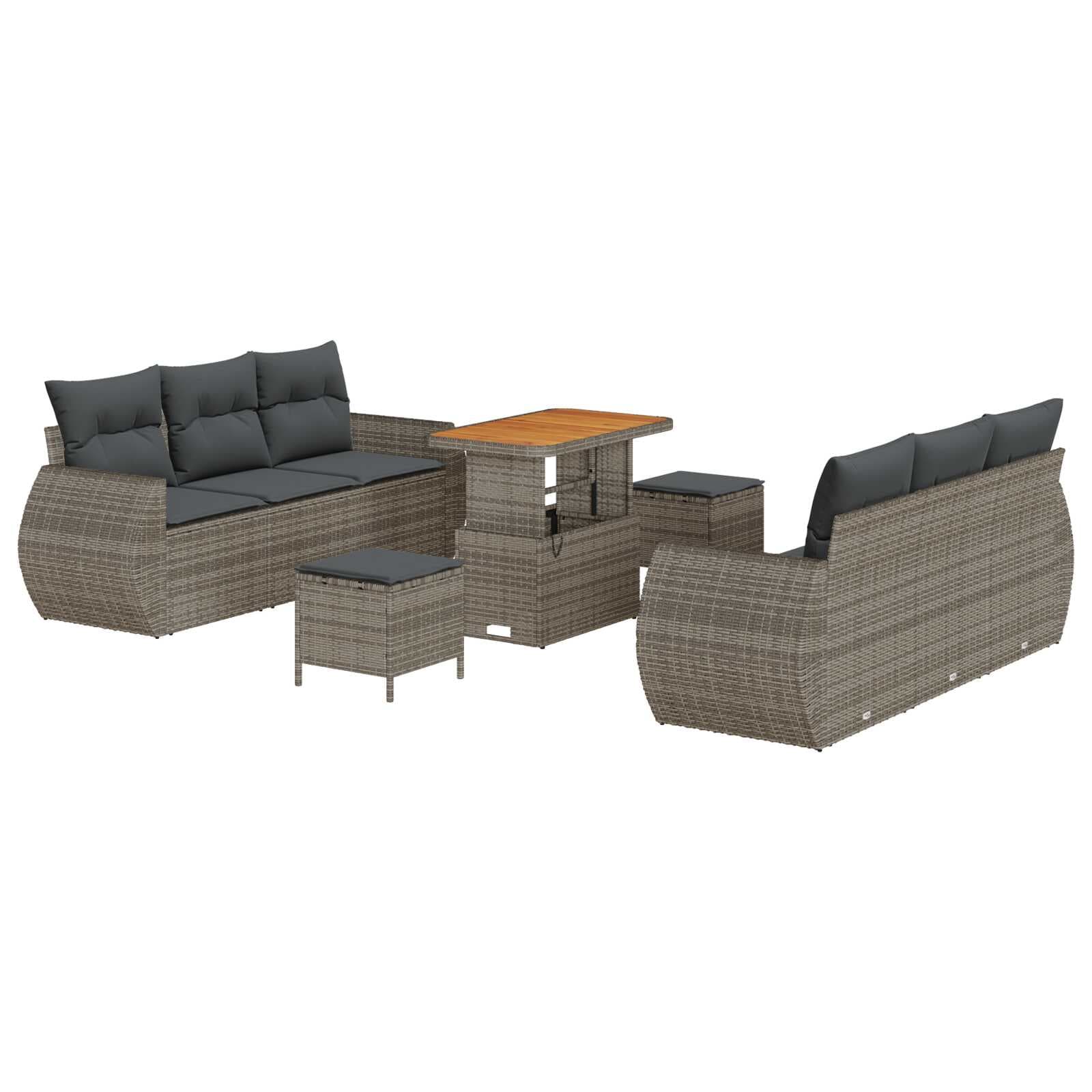 vidaXL Conjunto de Sofá de Jardim com almofada 9 pcs Cinzeto vime PE