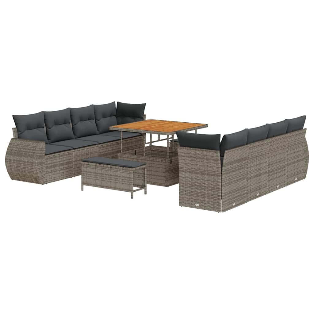 vidaXL Conjunto de Sofá de Jardim com almofada 11 pcs Cinzeto vime PE