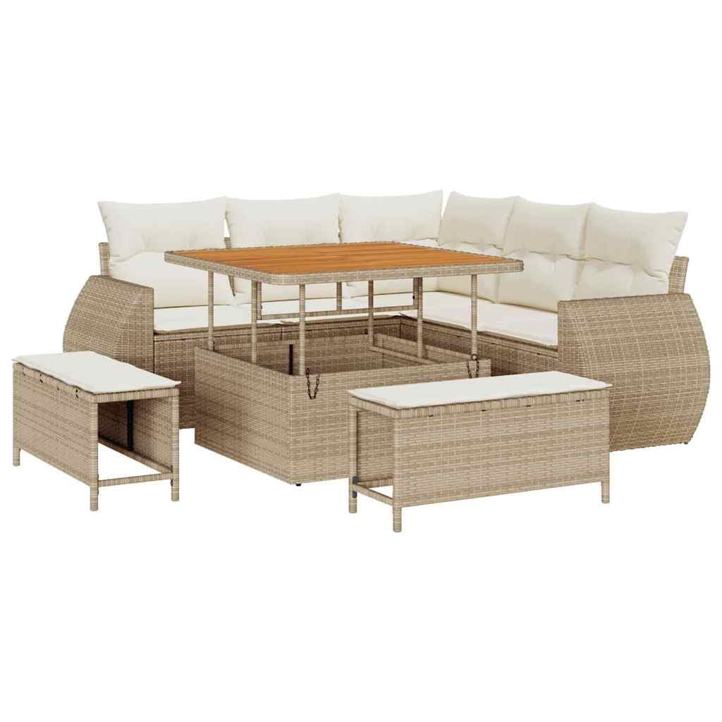vidaXL Conjunto de Sofá de Jardim 8 pcs Bege e Creme vime PE