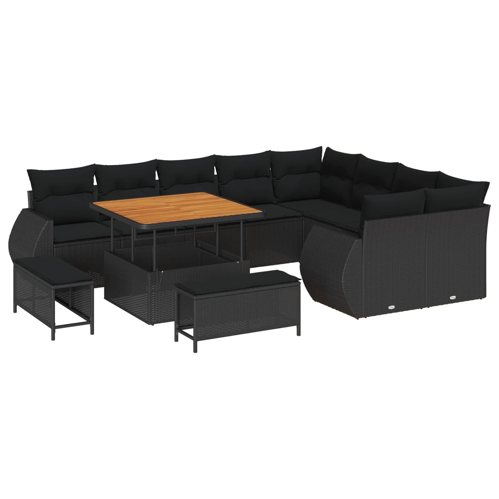 vidaXL Conjunto de Sofá de Jardim com almofada 12 pcs Preto