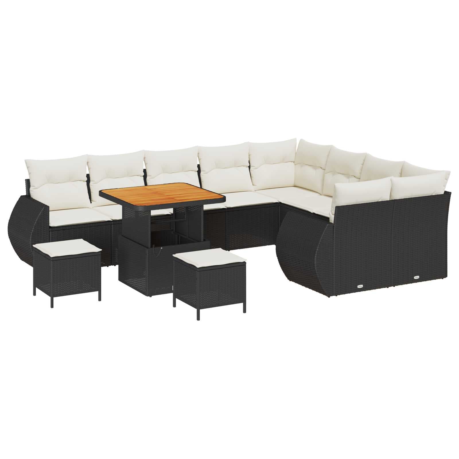 vidaXL Conjunto de Sofá de Jardim com almofada 12 pcs Preto e creme