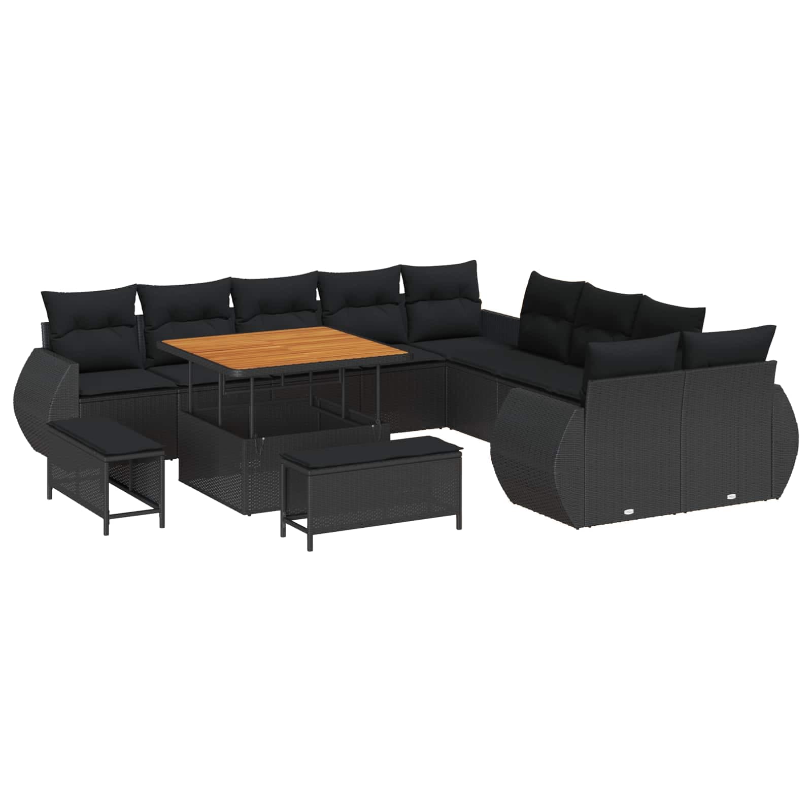 vidaXL Conjunto de Sofá de Jardim com almofada 13 pcs Preto