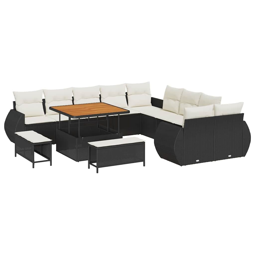 vidaXL Conjunto de Sofá de Jardim com almofada 13 pcs Preto e creme