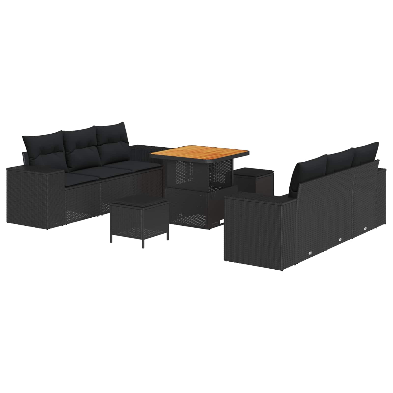 vidaXL Conjunto de Sofá de Jardim com almofada Preto 221 x 204 x 85 cm