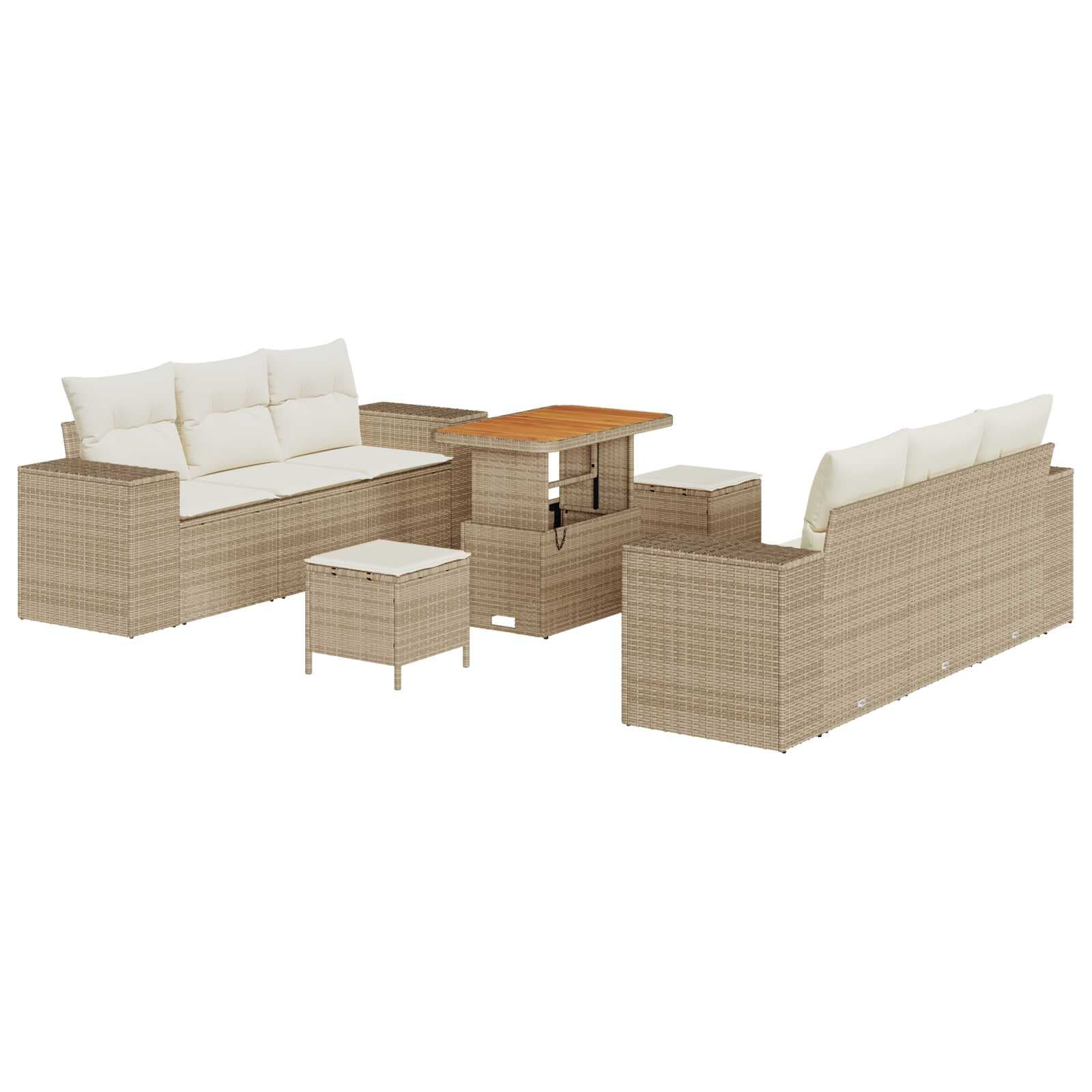 vidaXL Conjunto de Sofá de Jardim com almofada 9 pcs Bege e Creme