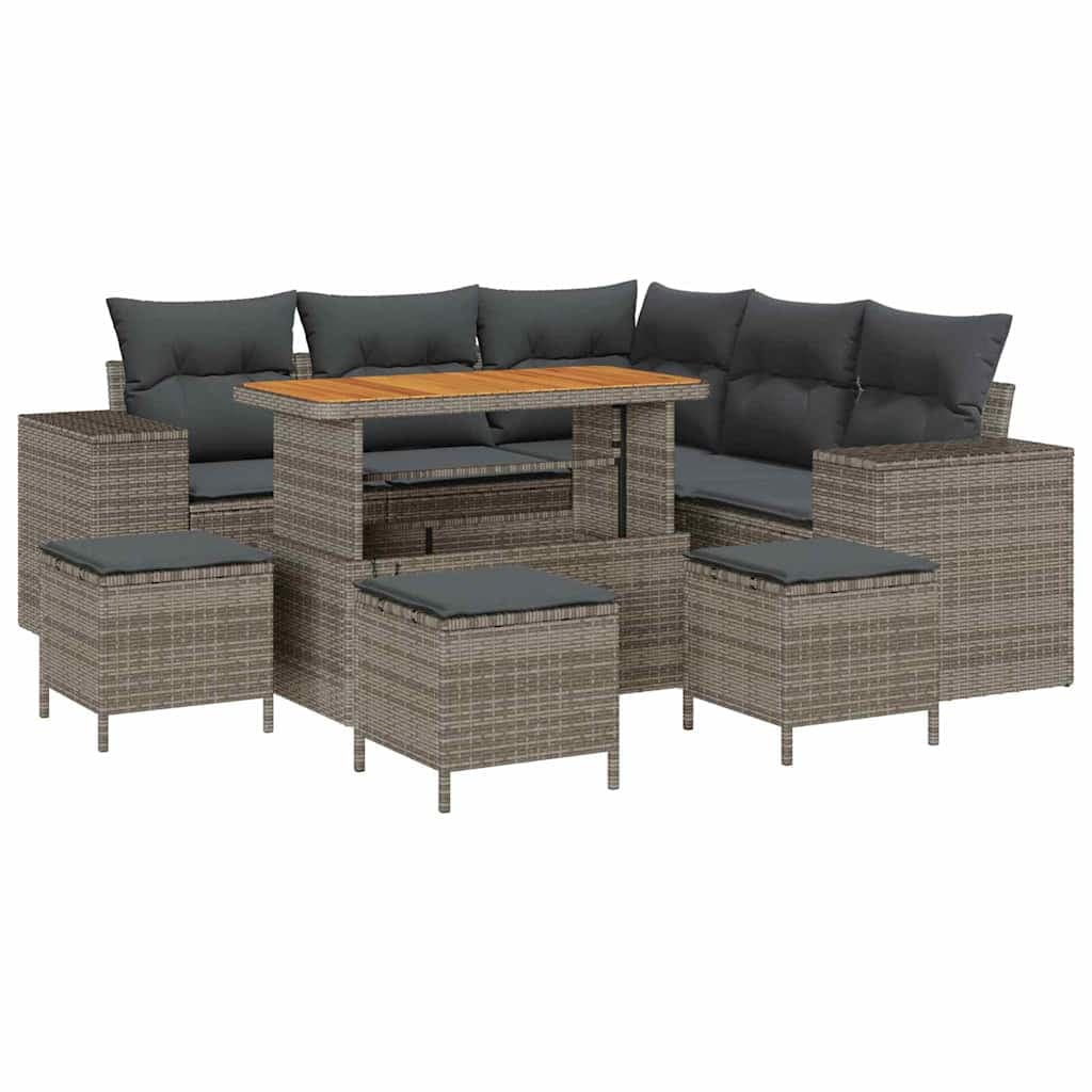 vidaXL Conjunto de Sofá de Jardim com almofada 9 pcs Cinzeto vime PE