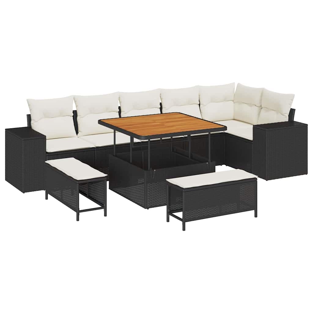 vidaXL Conjunto de Sofá de Jardim 9 pcs Preto e Creme vime PE