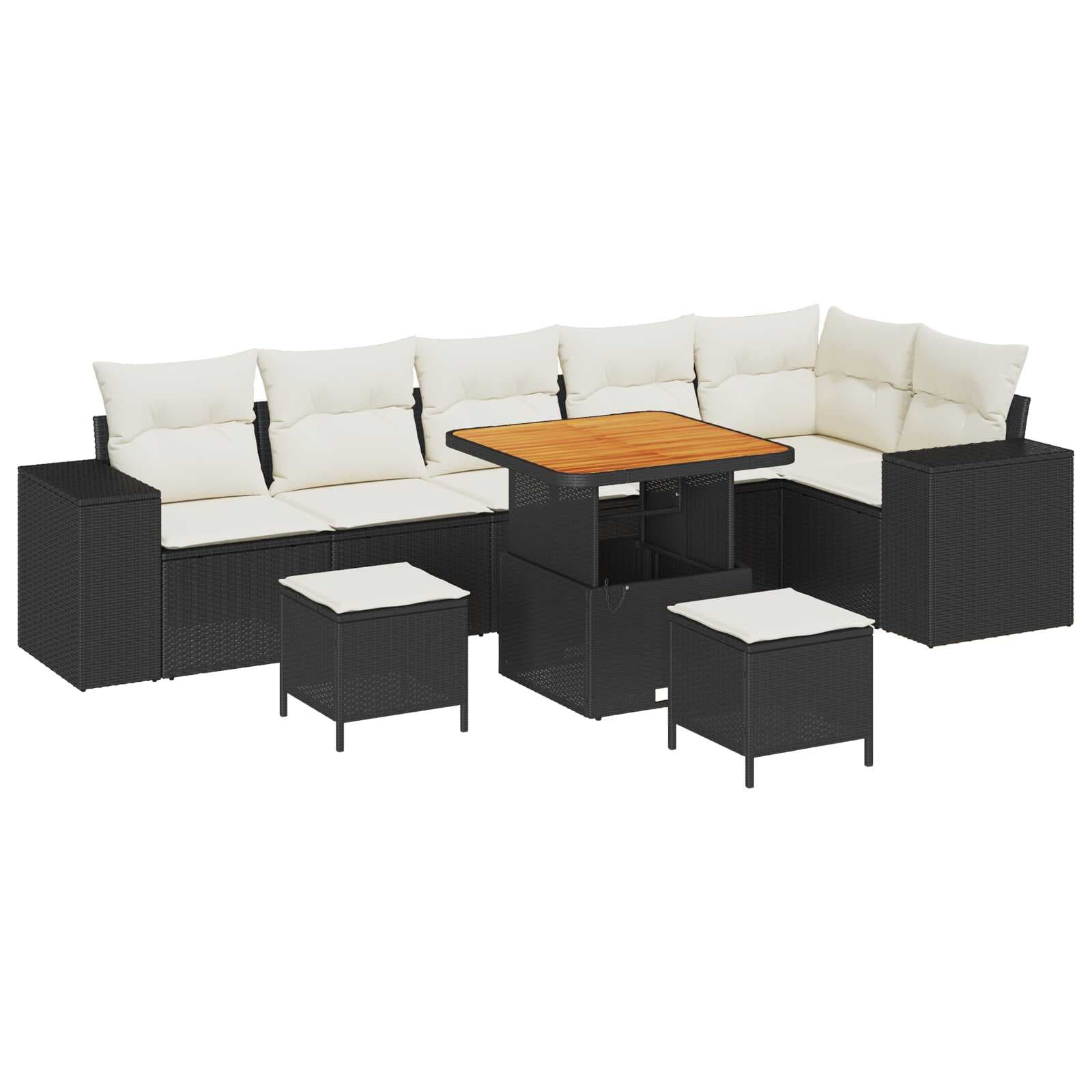 vidaXL Conjunto de Sofá de Jardim 9 pcs Preto e Creme vime PE