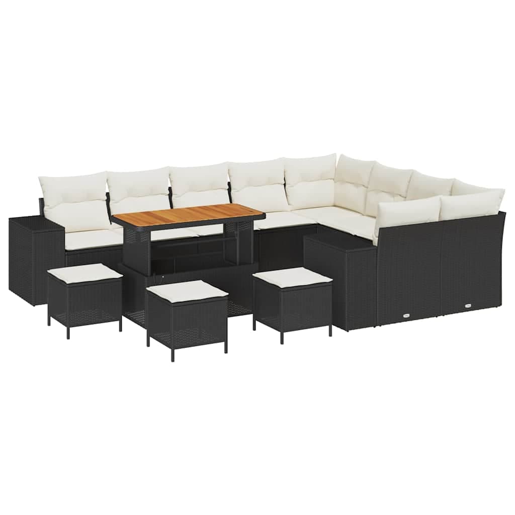 vidaXL Conjunto de Sofá de Jardim com almofada 13 pcs Preto e Creme