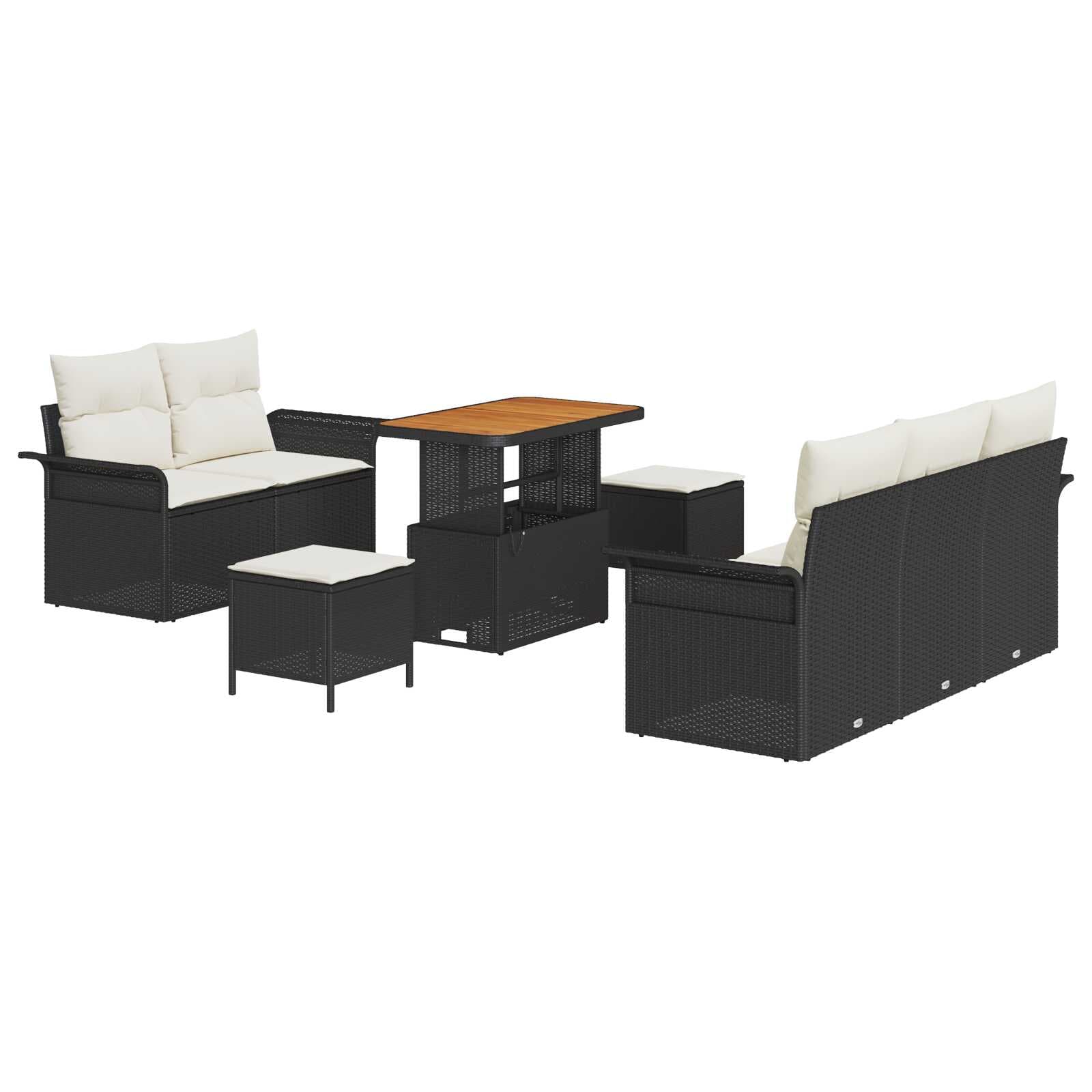 vidaXL Conjunto de Sofá de Jardim com almofada 8 pcs Preto e Creme