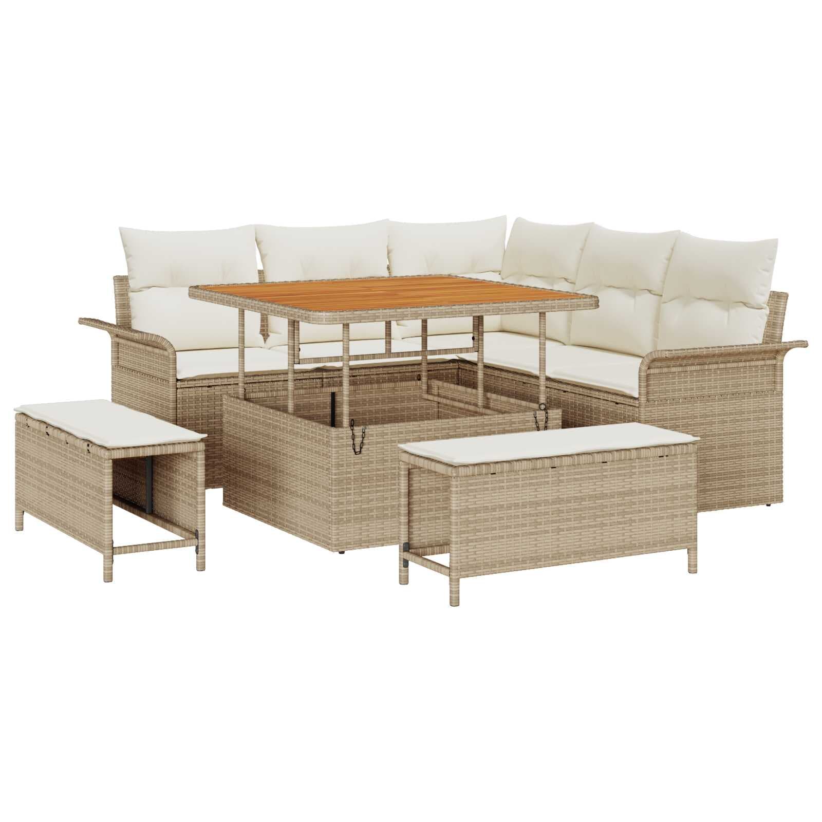 vidaXL Conjunto de Sofá de Jardim com almofada 8 pcs Bege e Creme